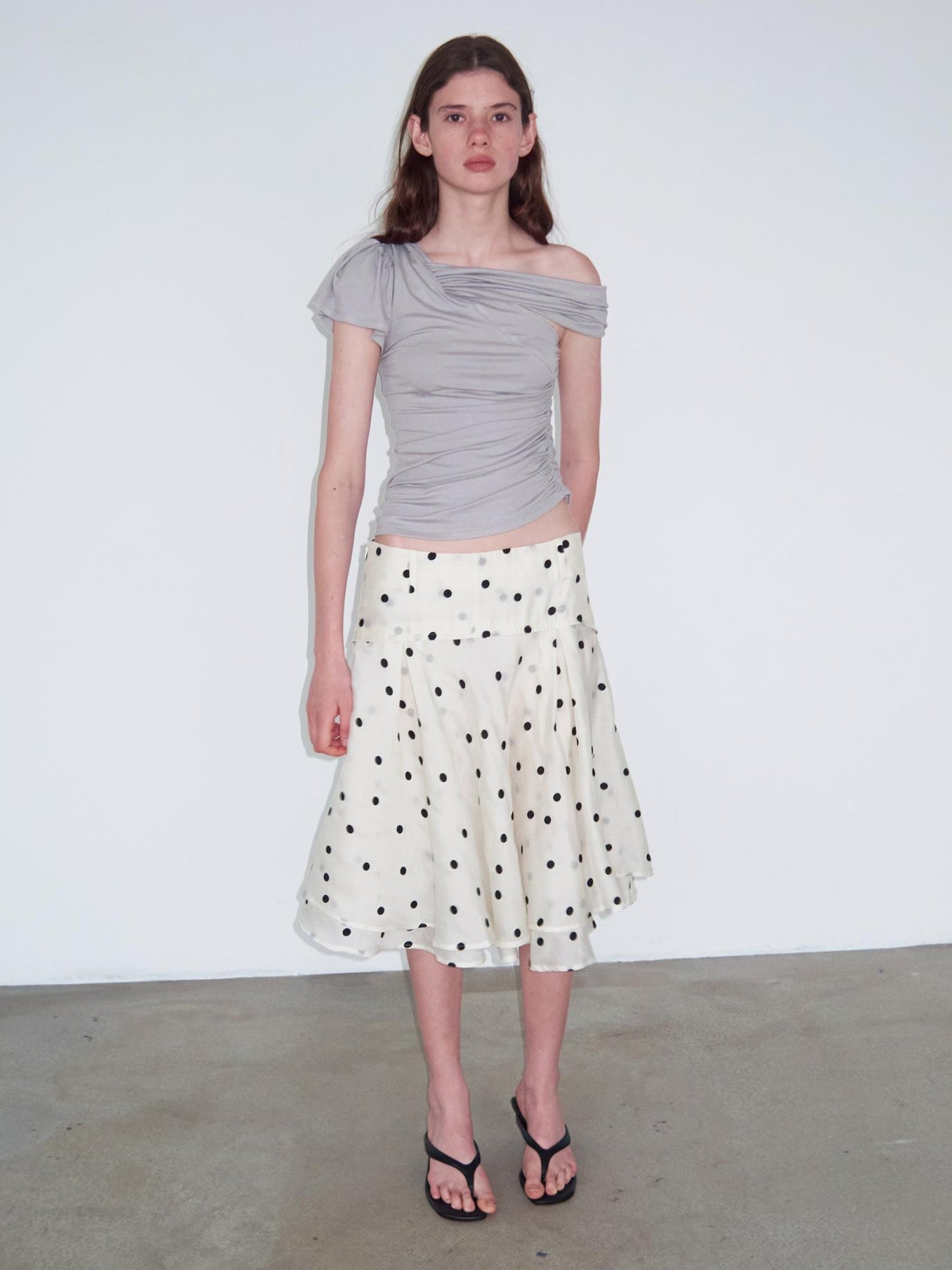 Delivery Asymmetric Pleated Sleeveless T-Shirt Multi-Way Wear Light Gray