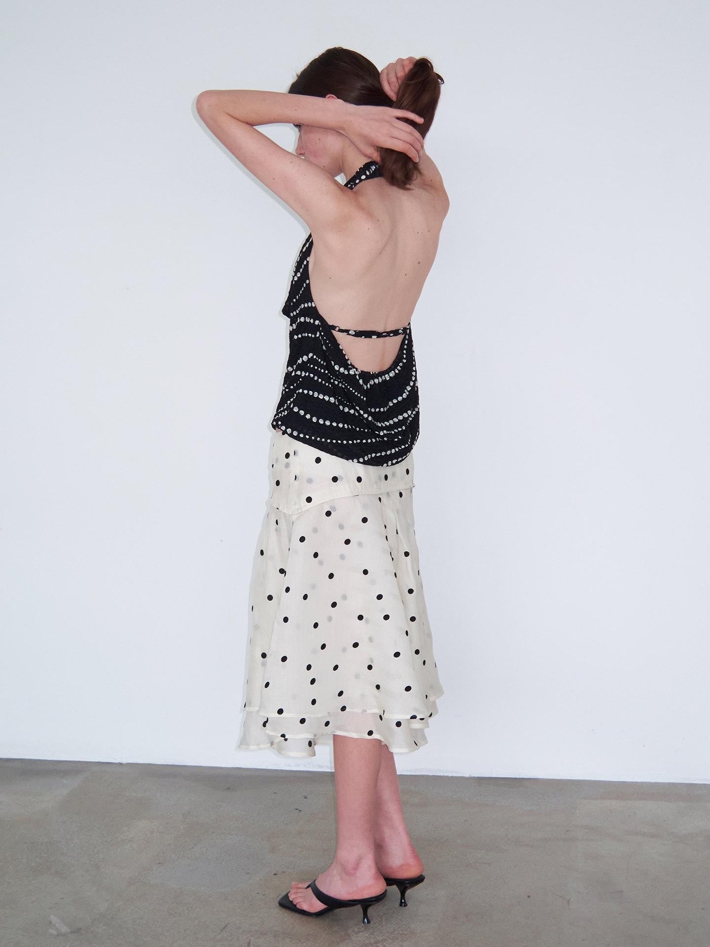Delivery Beige Flocked Large Black Polka Dot A Line Low Waist Women&