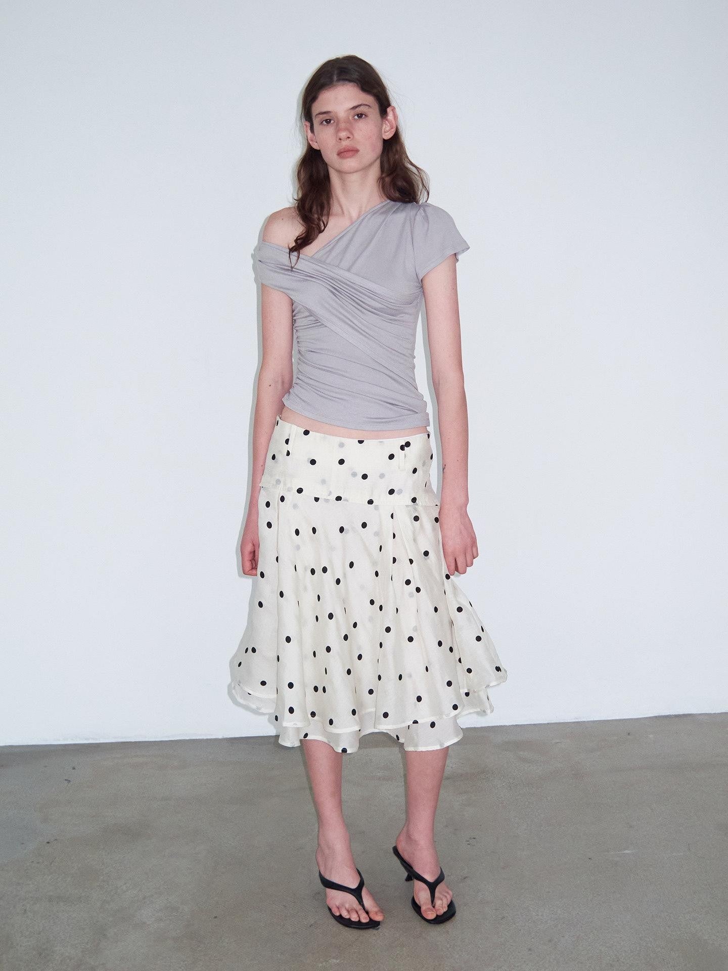 Delivery Beige Flocked Large Black Polka Dot A Line Low Waist Women&