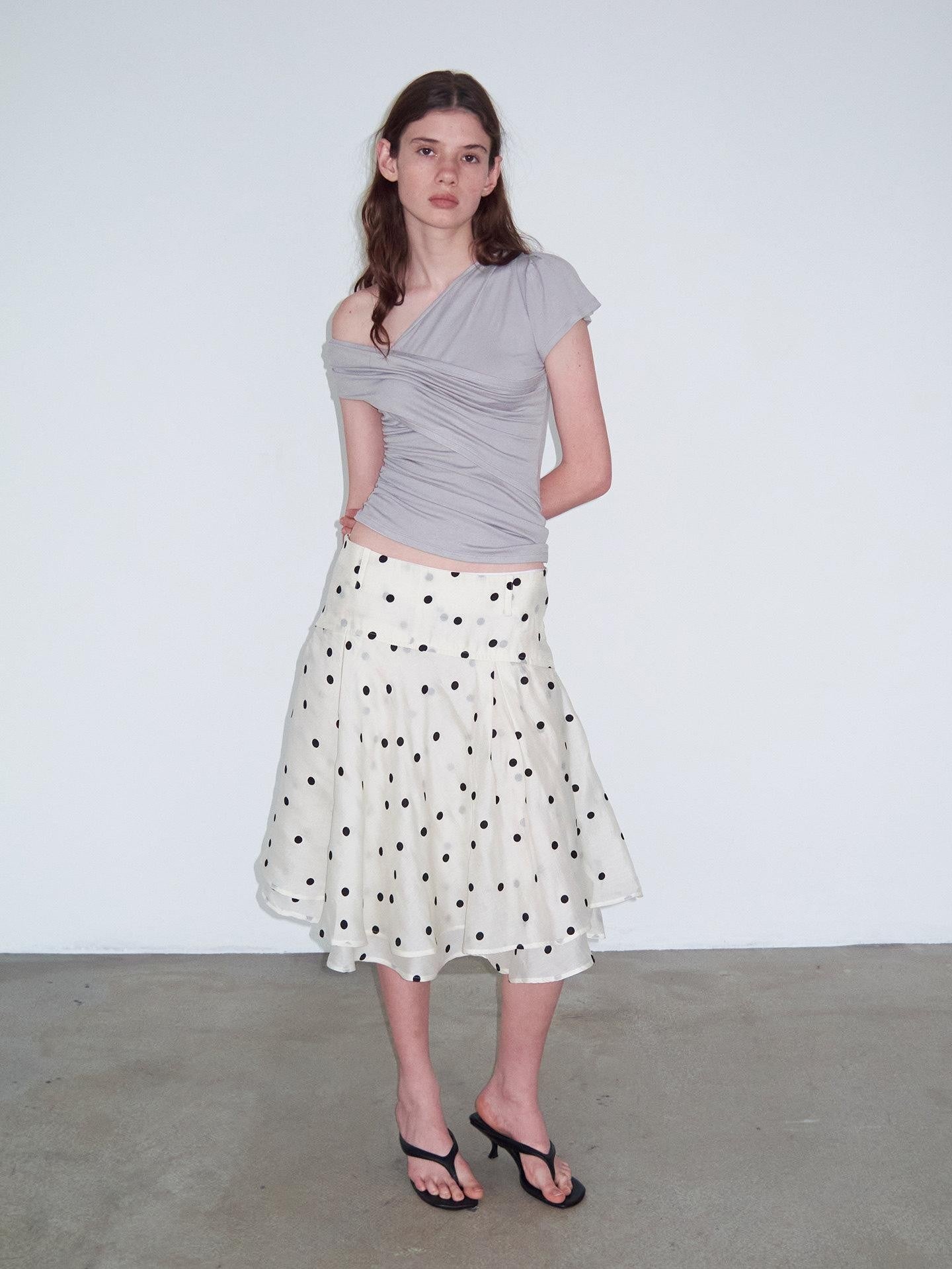 Delivery Beige Flocked Large Black Polka Dot A Line Low Waist Women&