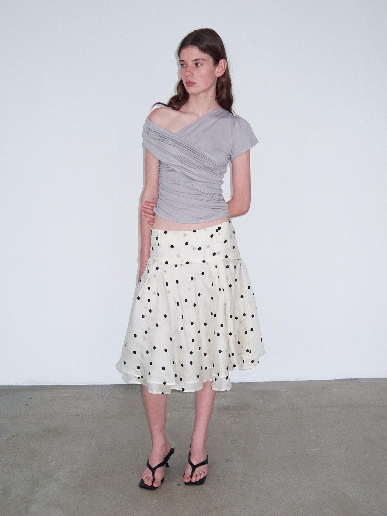 Delivery Beige Flocked Large Black Polka Dot A Line Low Waist Women&