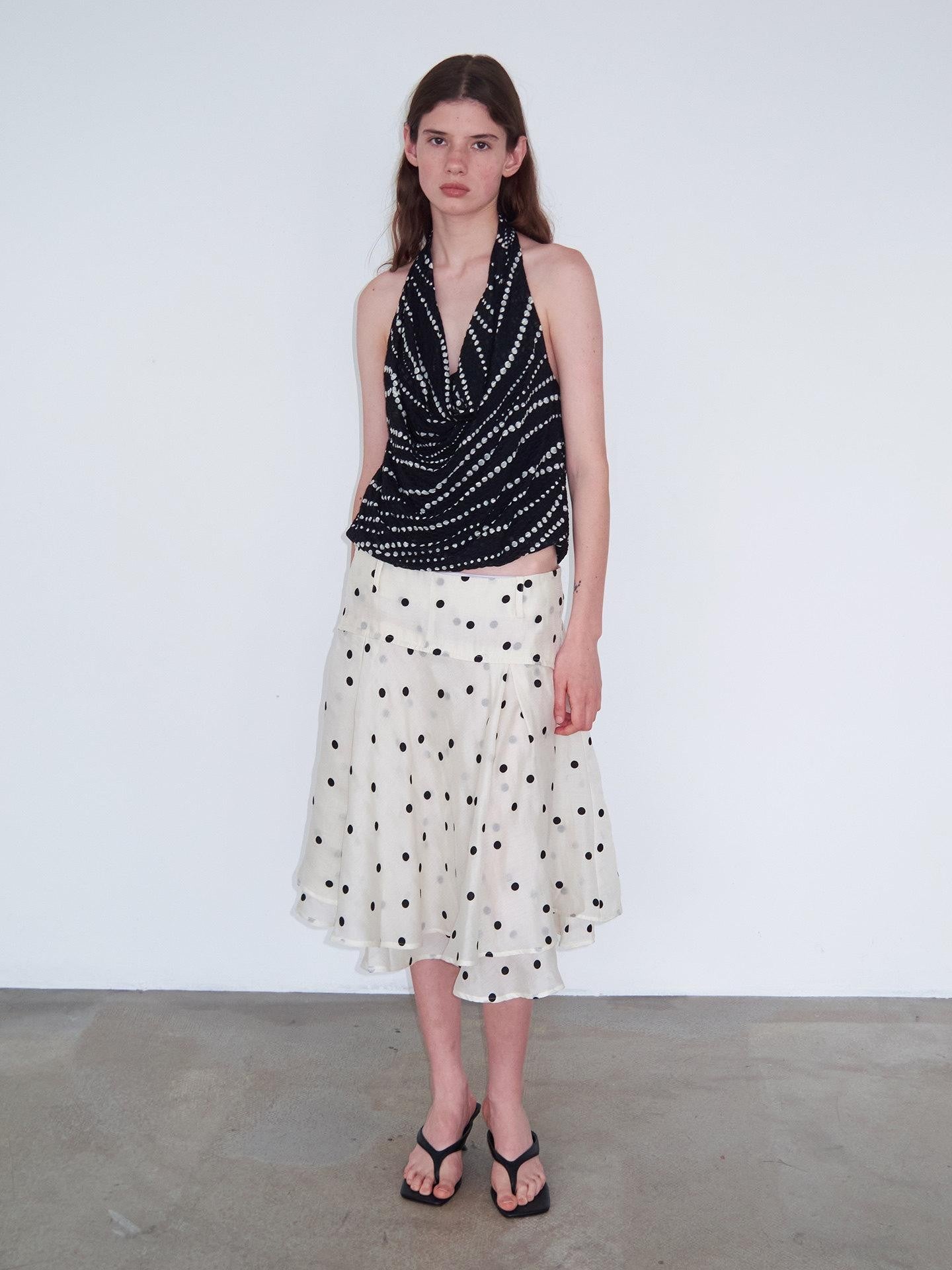 Delivery Beige Flocked Large Black Polka Dot A Line Low Waist Women&