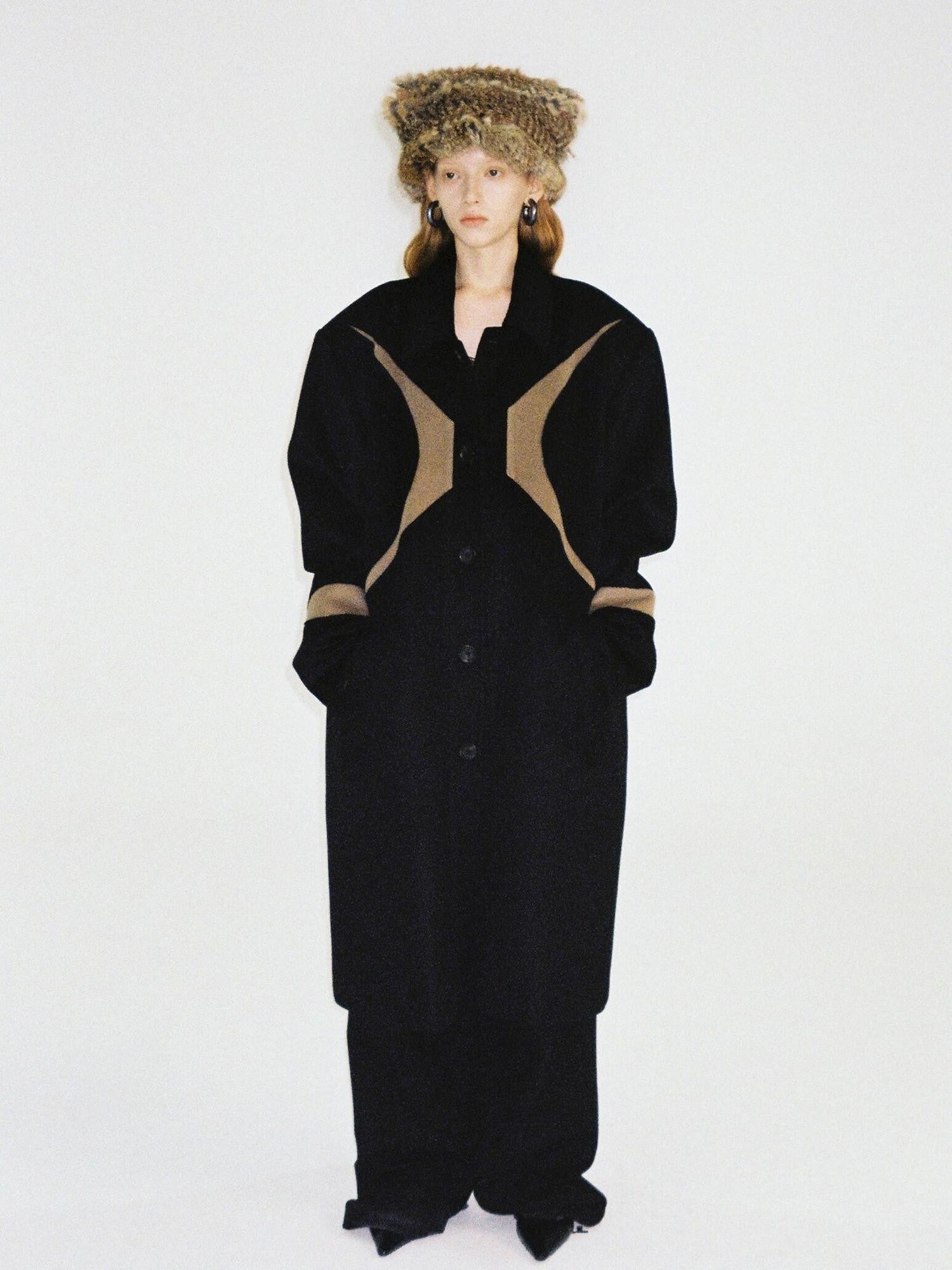 Delivery Black Brown Radial Irregular Splice Square Collar Women&