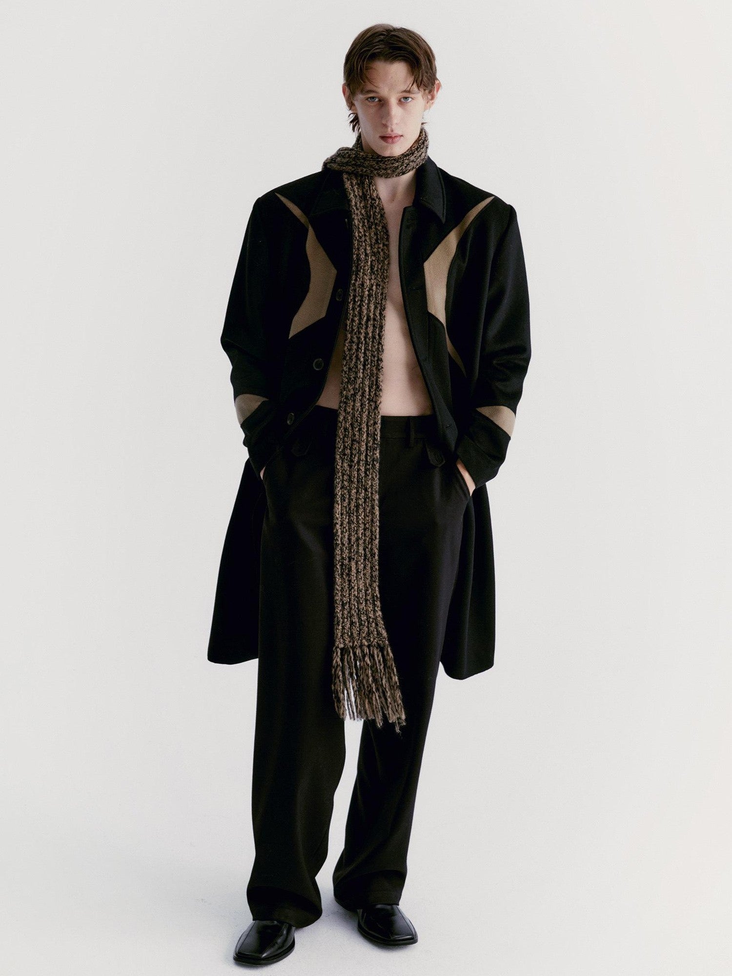 Delivery Black Brown Radial Irregular Splice Square Collar Women&