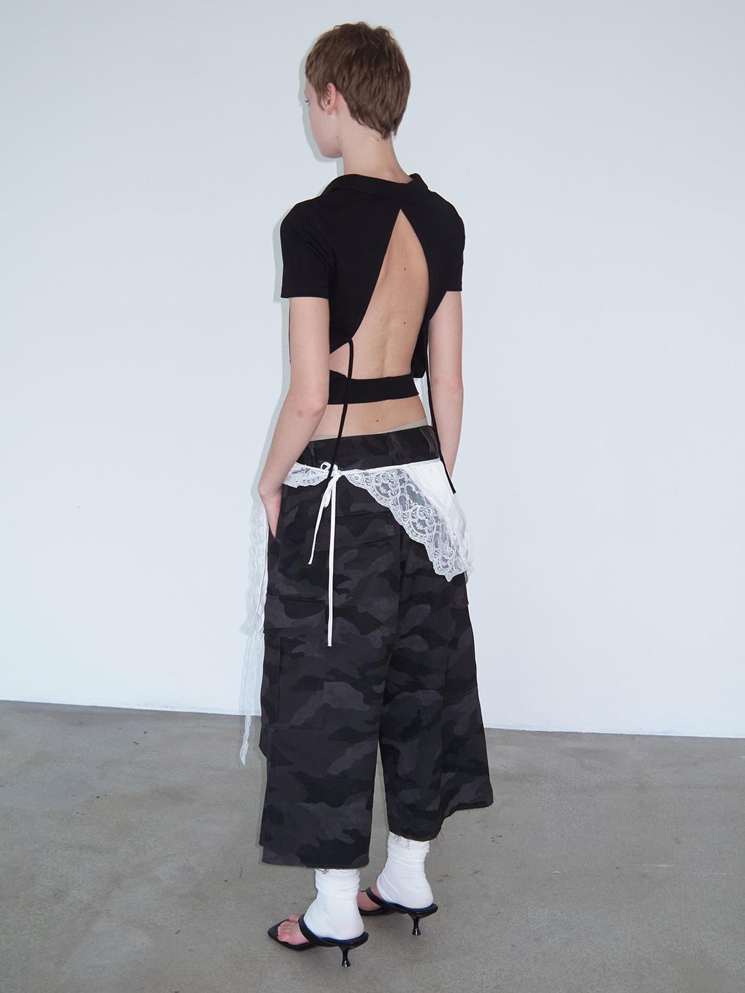 Delivery Black Camo Cargo Shorts With Raw Hem