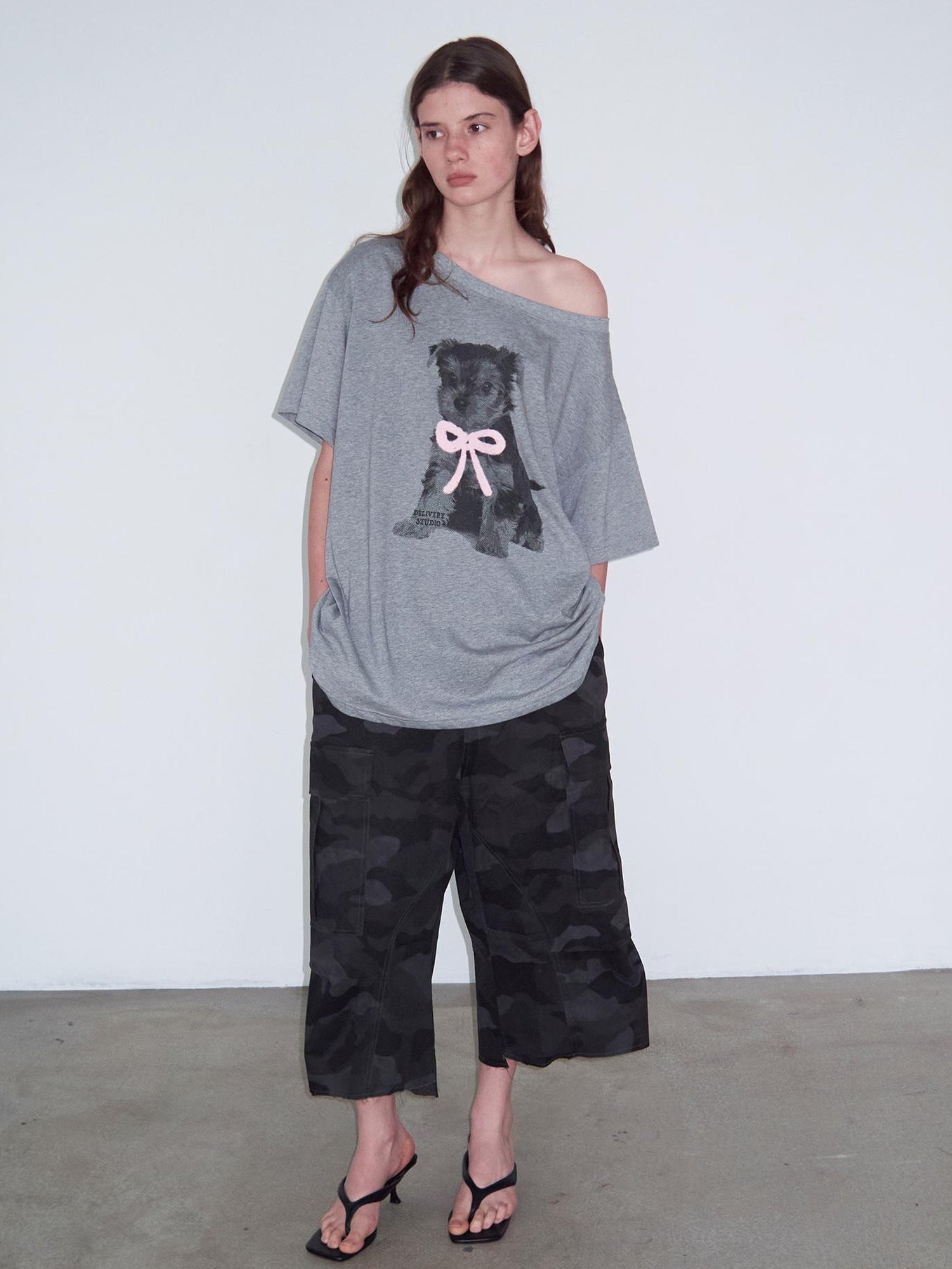 Delivery Black Camo Cargo Shorts With Raw Hem