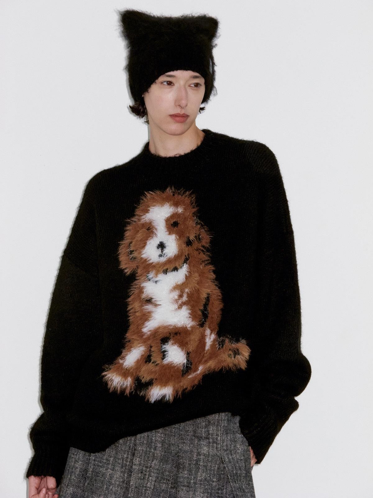 Delivery Black Mottled Brown Fuzzy Knitted Cat Ear Women&