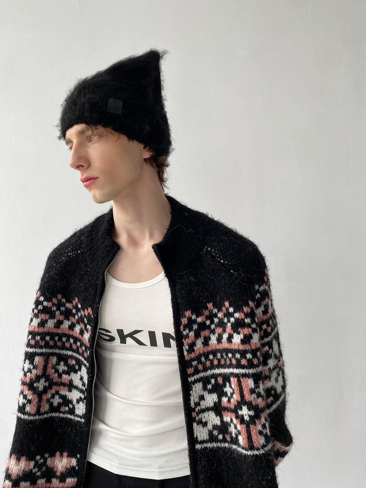 Delivery Black Pink Fair Isle Jacquard Vintage Loose Women&