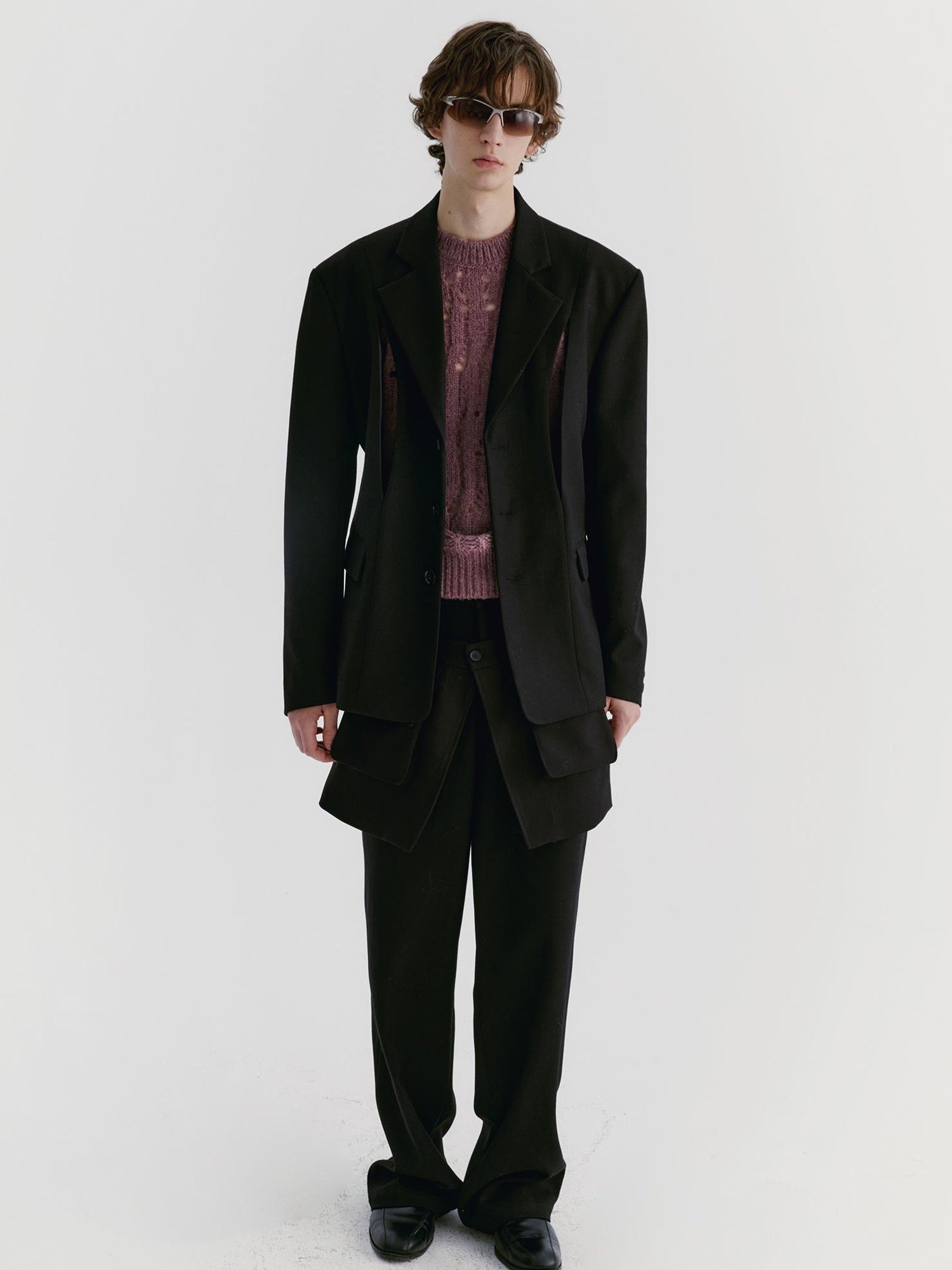 Delivery Black Wool Blazer With Front Cut Out Design