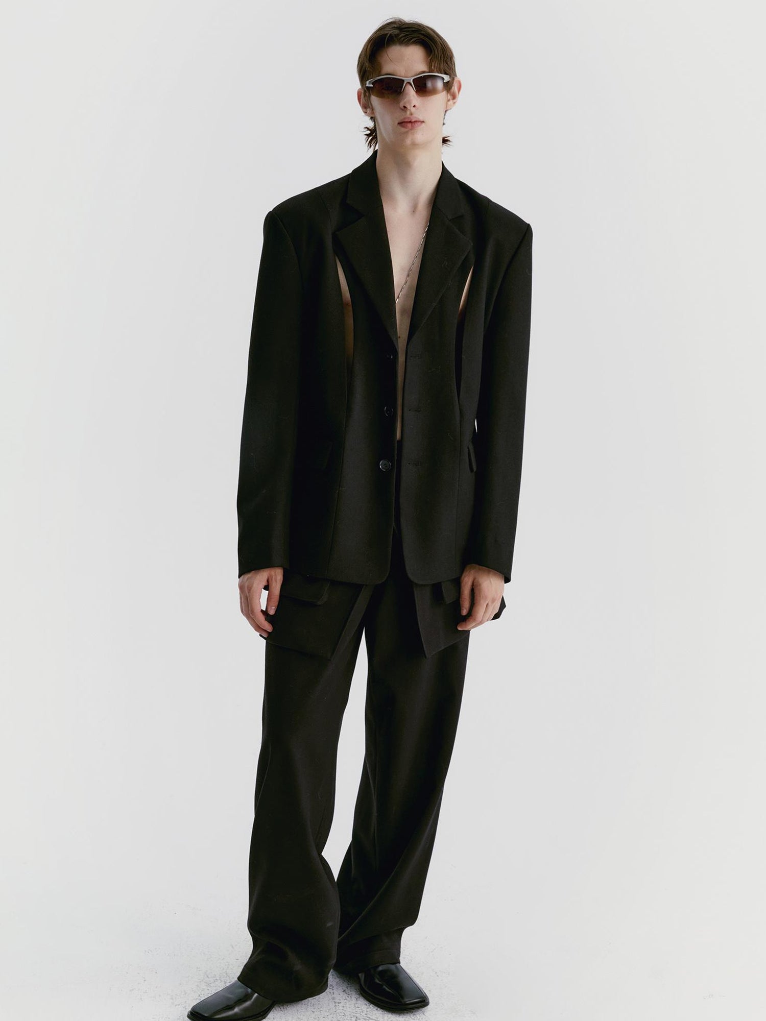 Delivery Black Wool Blazer With Front Cut Out Design