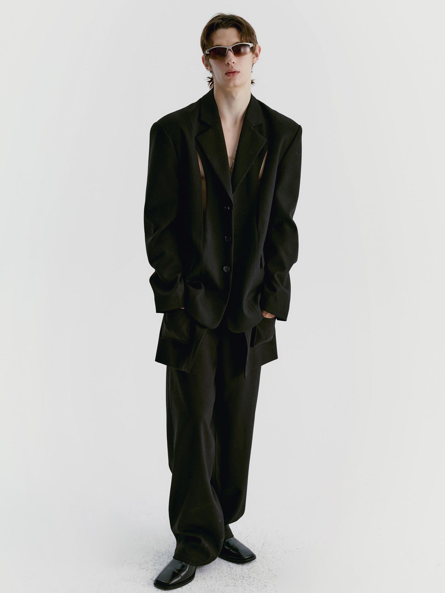 Delivery Black Wool Blazer With Front Cut Out Design