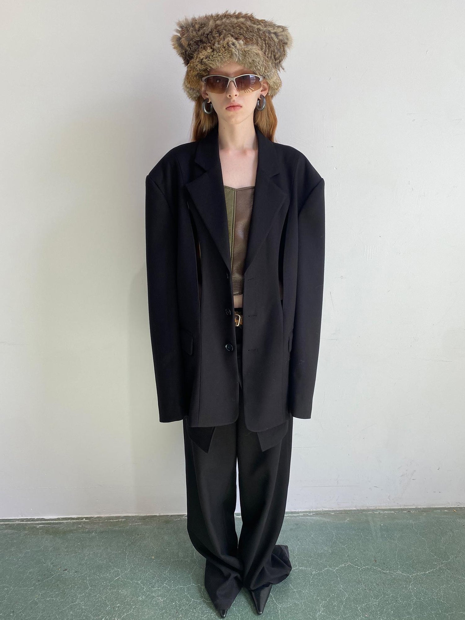 Delivery Black Wool Blazer With Front Cut Out Design