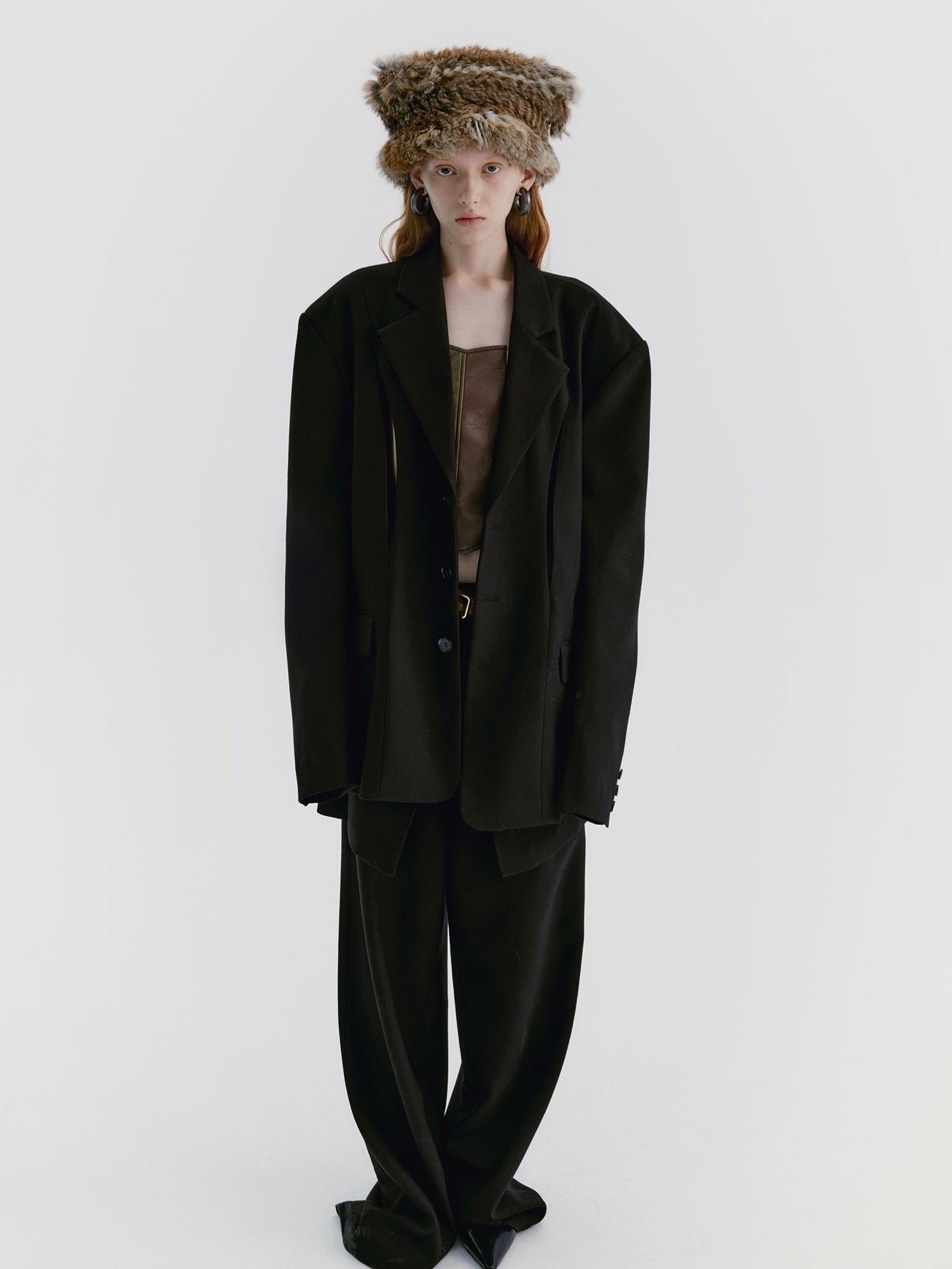 Delivery Black Wool Blazer With Front Cut Out Design