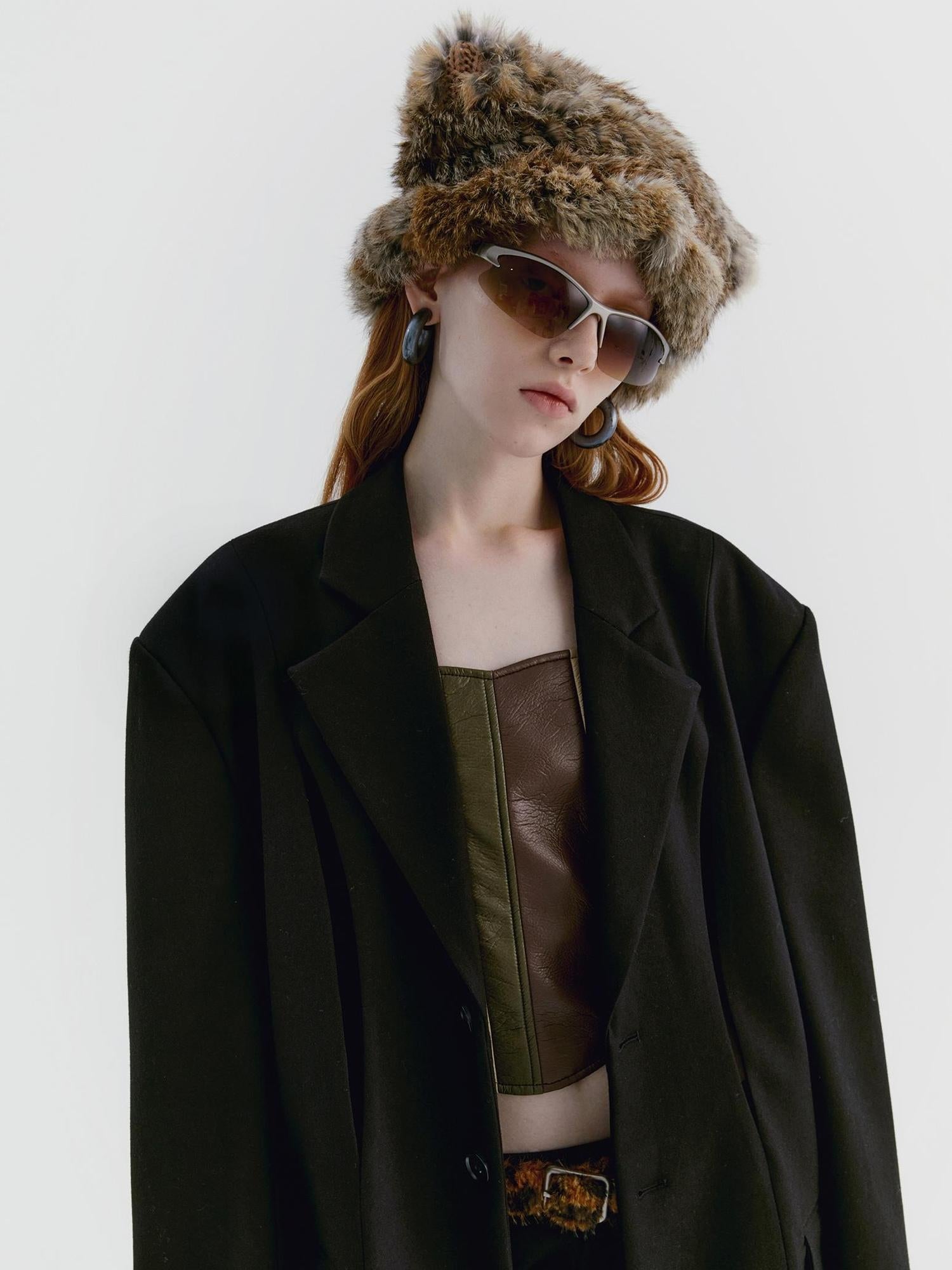 Delivery Black Wool Blazer With Front Cut Out Design