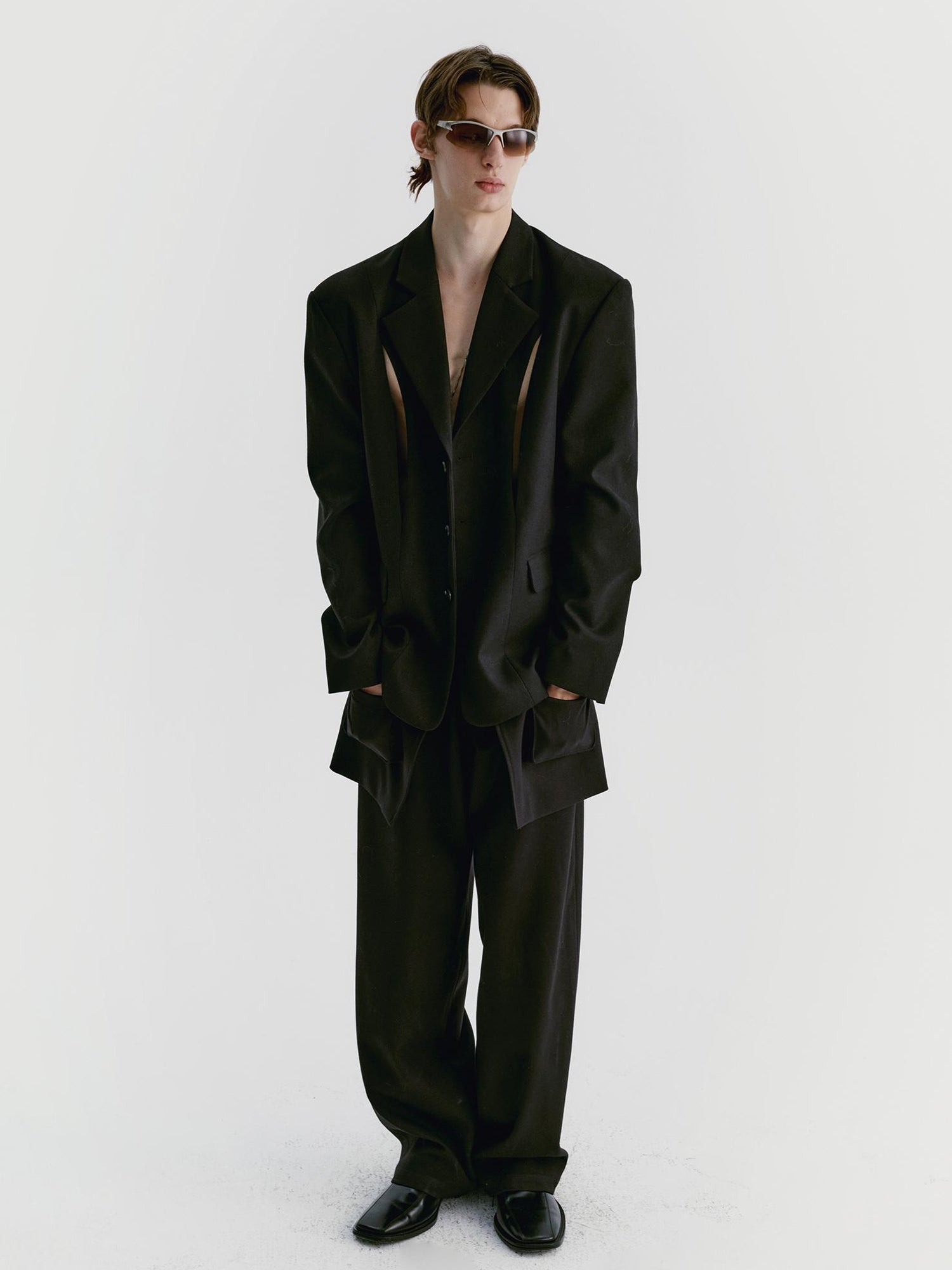 Delivery Black Wool Blazer With Front Cut Out Design