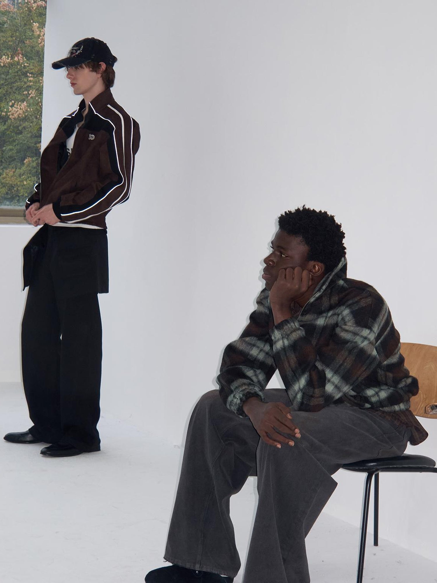 Delivery Brown Black Suede Split Panel Zip Up Jacket Skirt Set