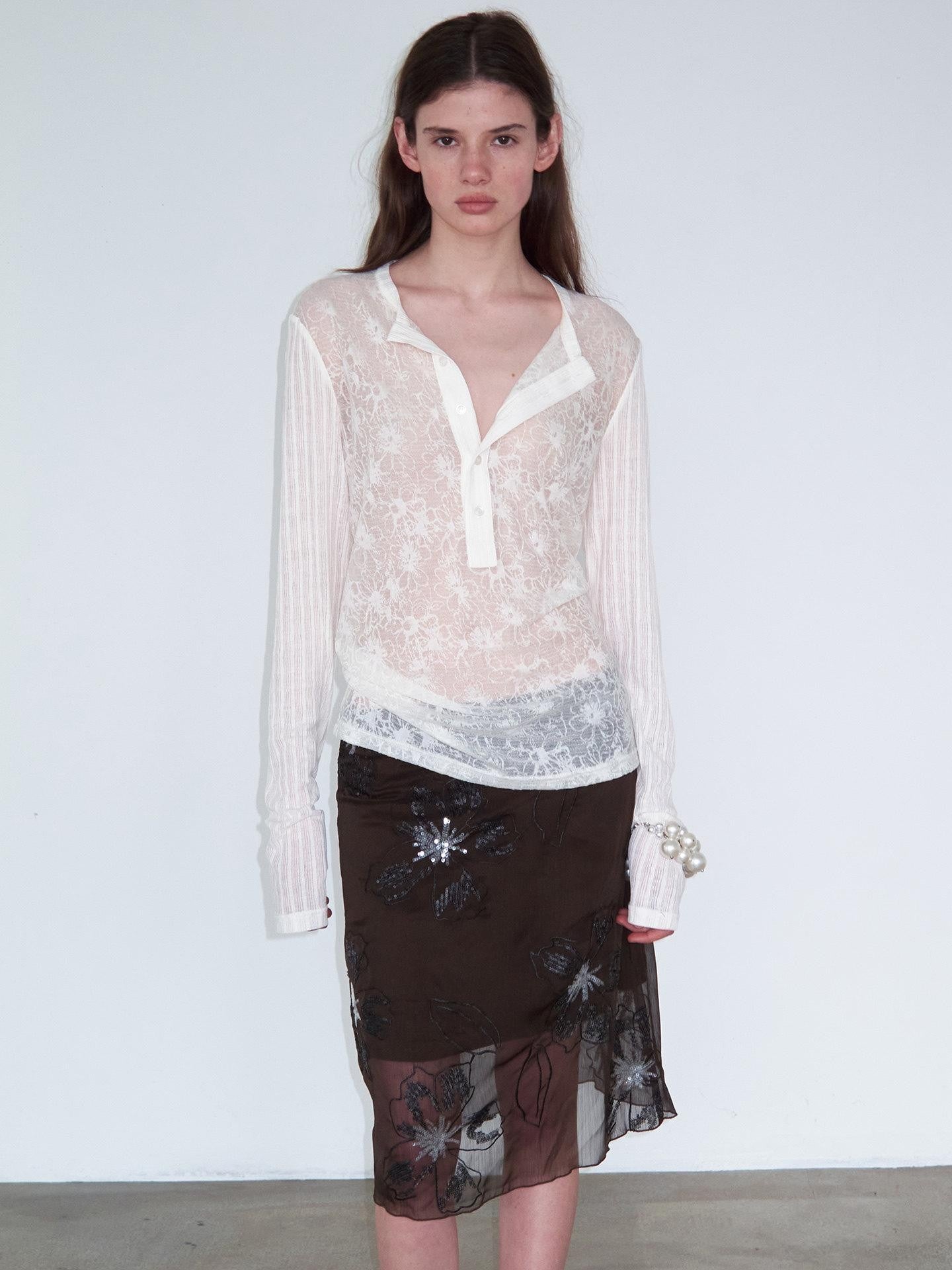 Delivery Brown Sequin Floral 3d Embroidered Low Waist Straight Women&