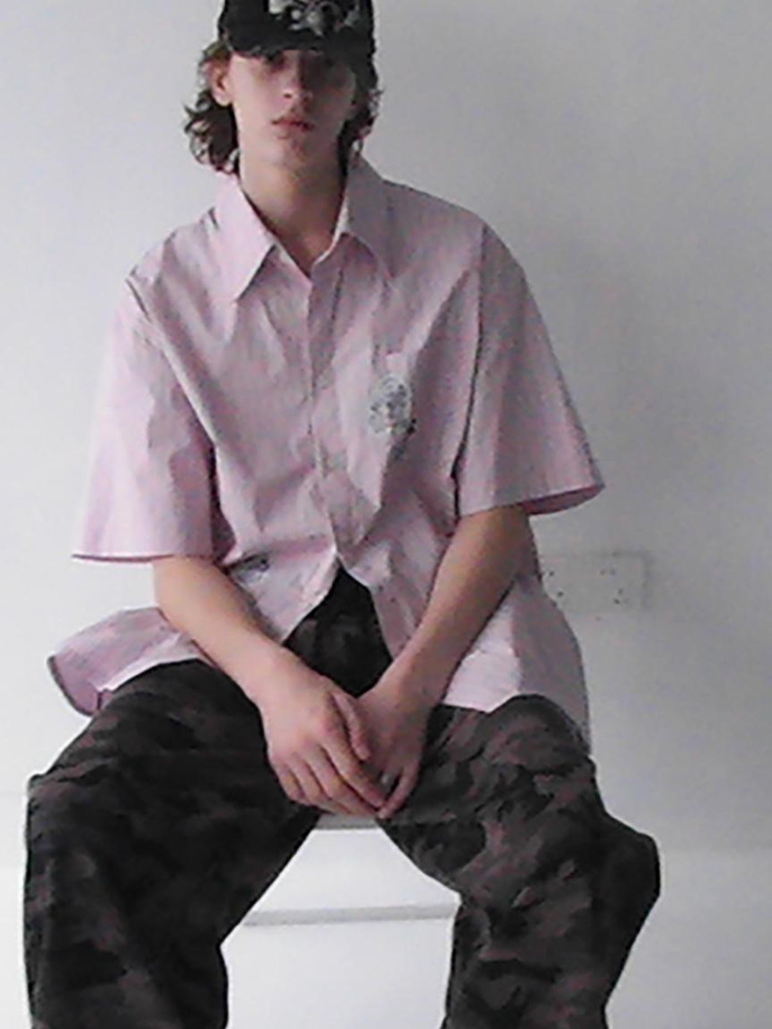 Delivery Casual Pink Purple Striped Shirt With Fun Cartoon Animal Stickers