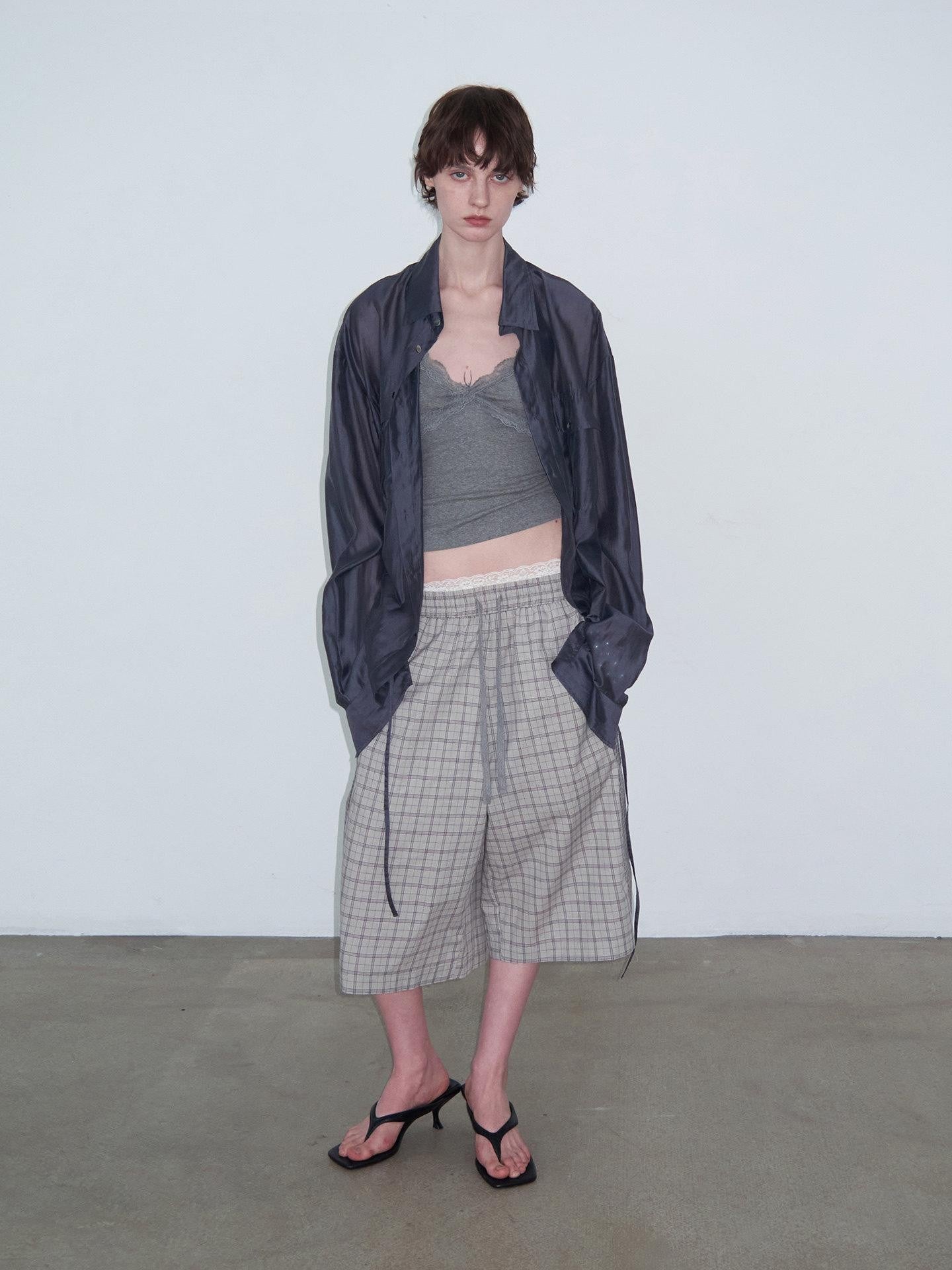 Delivery Checked Patchwork Colorblock Drawstring Women&