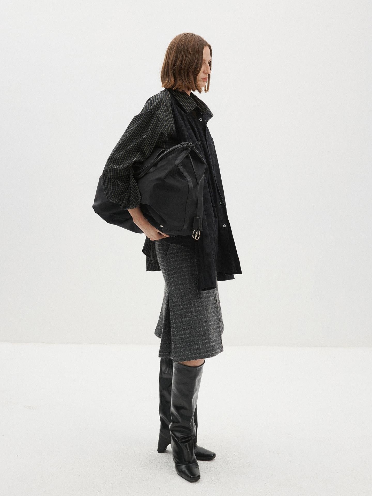 Delivery Colorblock Plaid Faux Layered Convertible Sleeves Women&