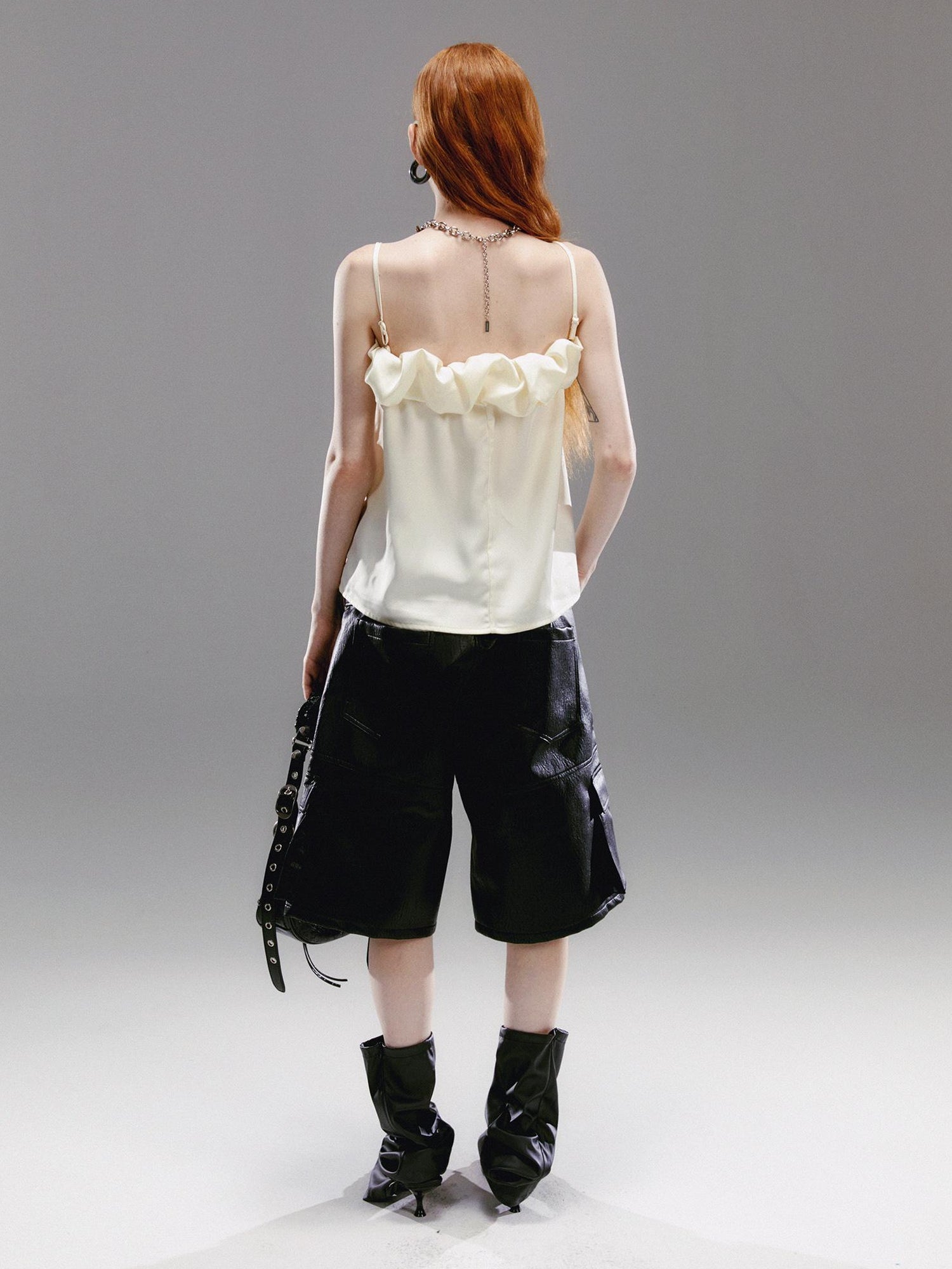 Delivery Crepe Satin Slip Dress with Ruffle Hem High Slit