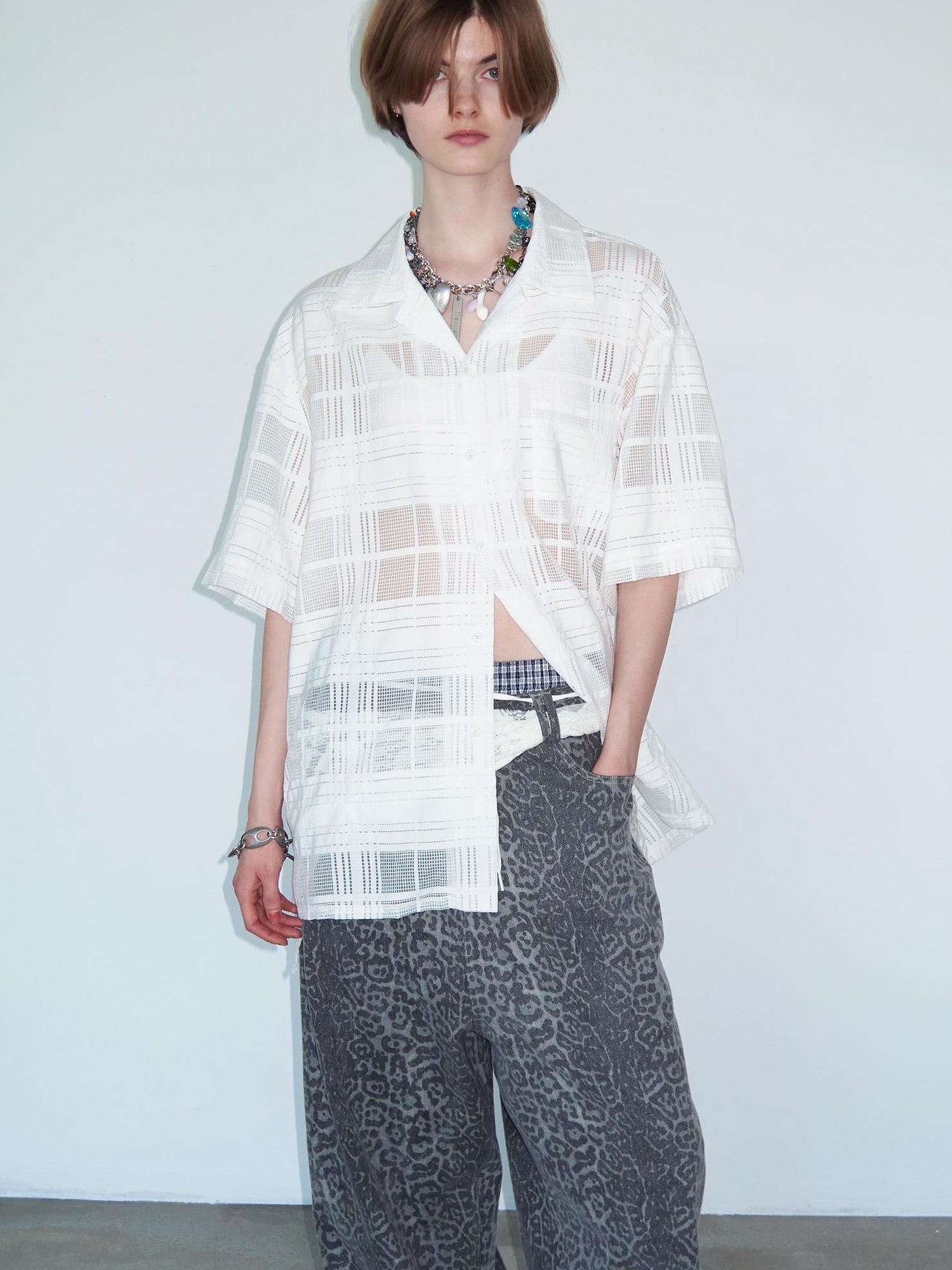 Delivery Crisp White Gingham Cuban Collar Short Sleeve Shirt