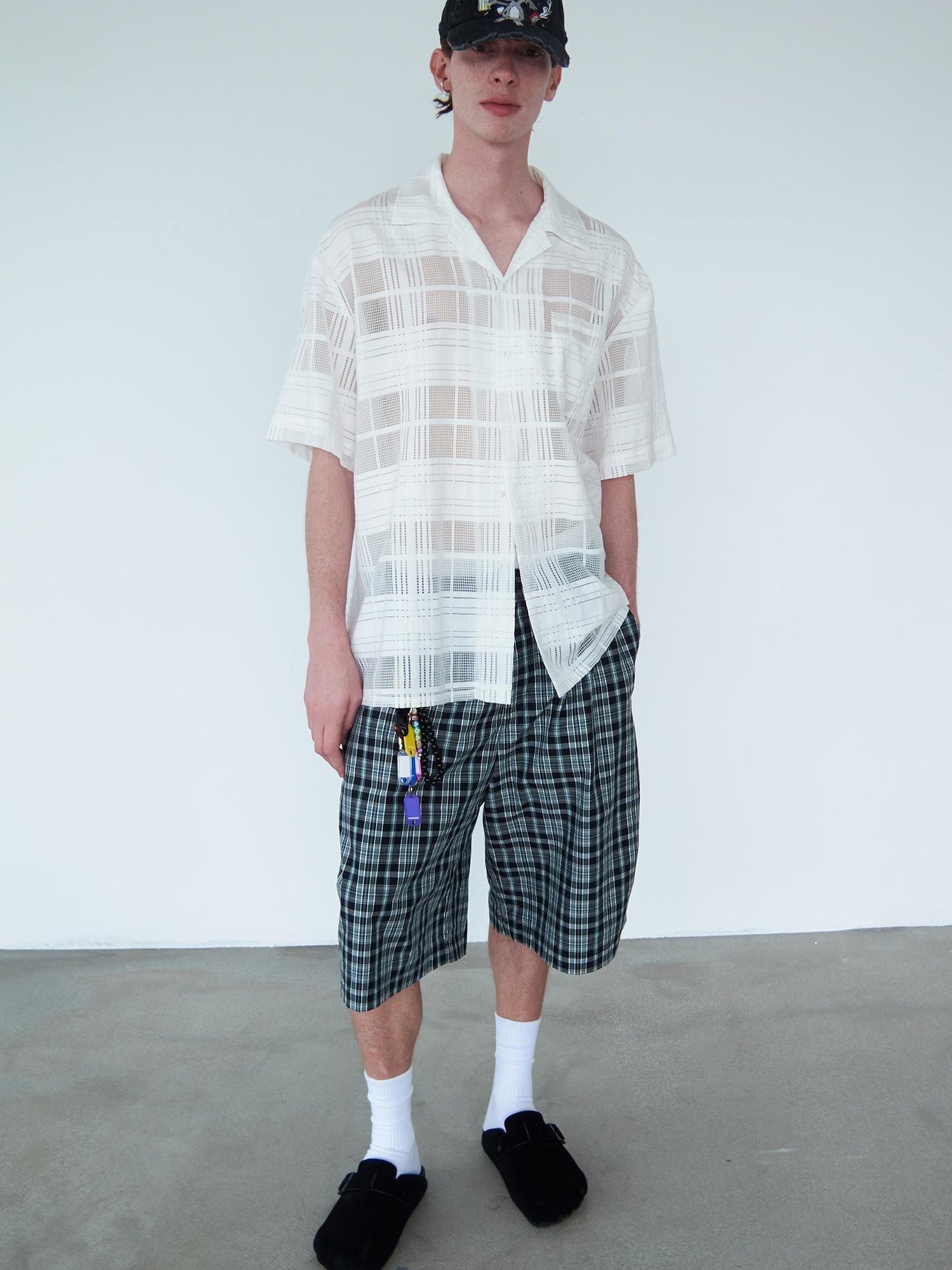 Delivery Crisp White Gingham Cuban Collar Short Sleeve Shirt