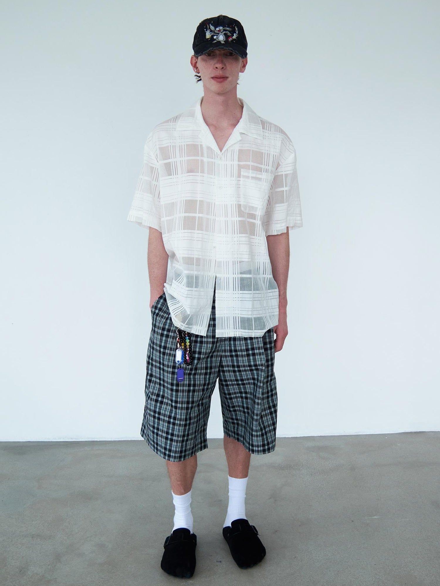 Delivery Crisp White Gingham Cuban Collar Short Sleeve Shirt