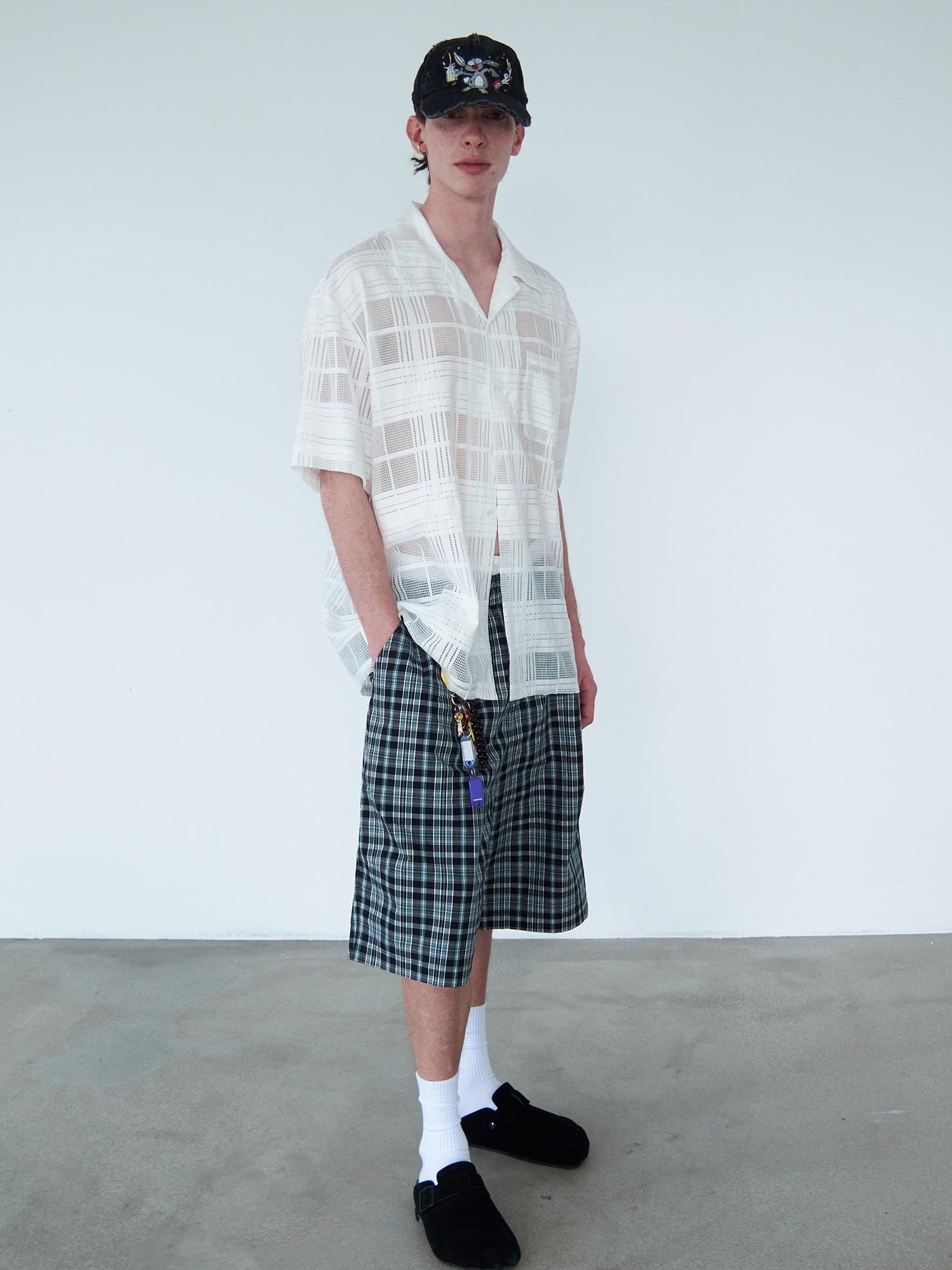 Delivery Crisp White Gingham Cuban Collar Short Sleeve Shirt