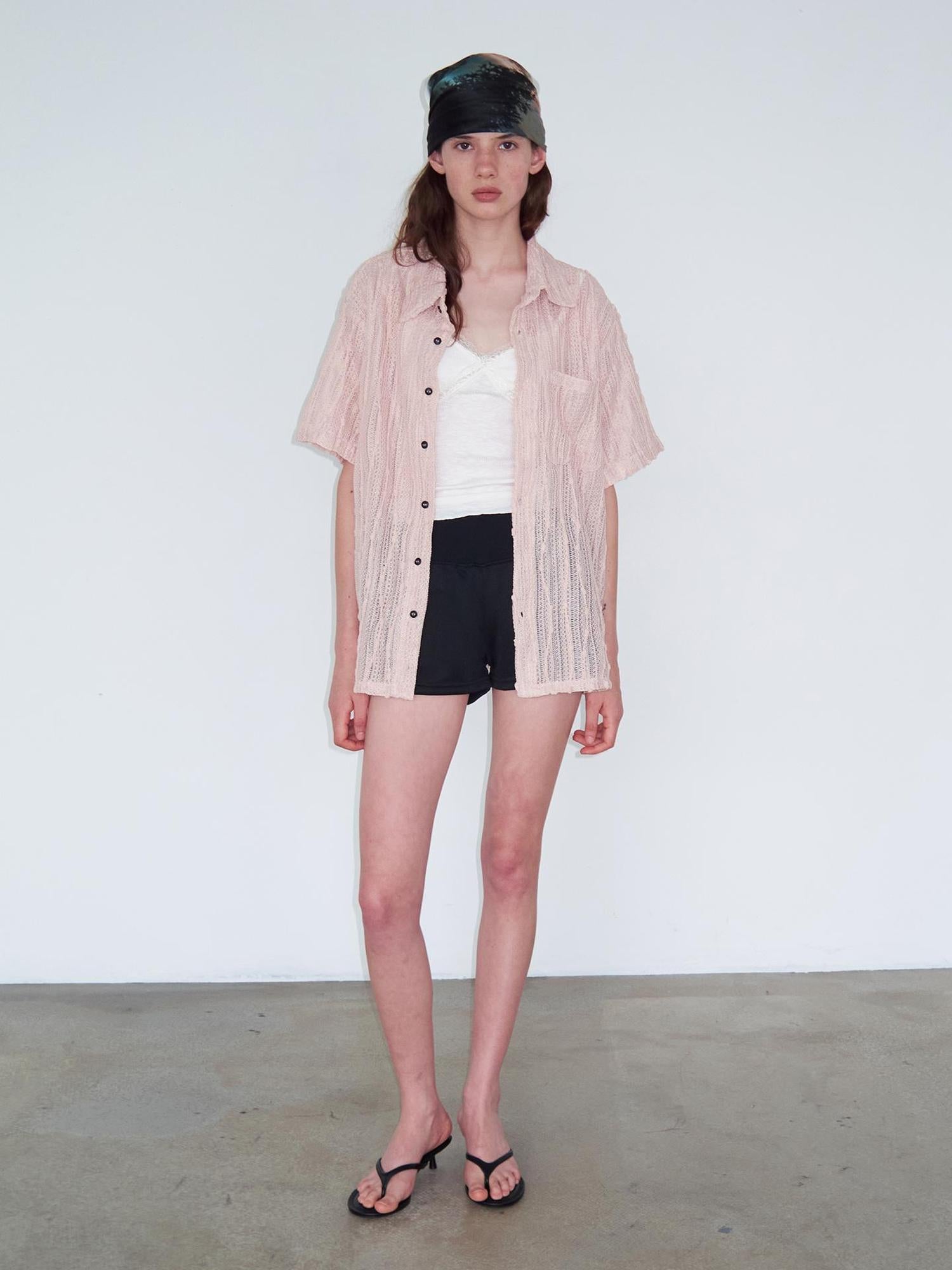 Delivery Crochet Lace Short Sleeve Shirt With Beaded Charm