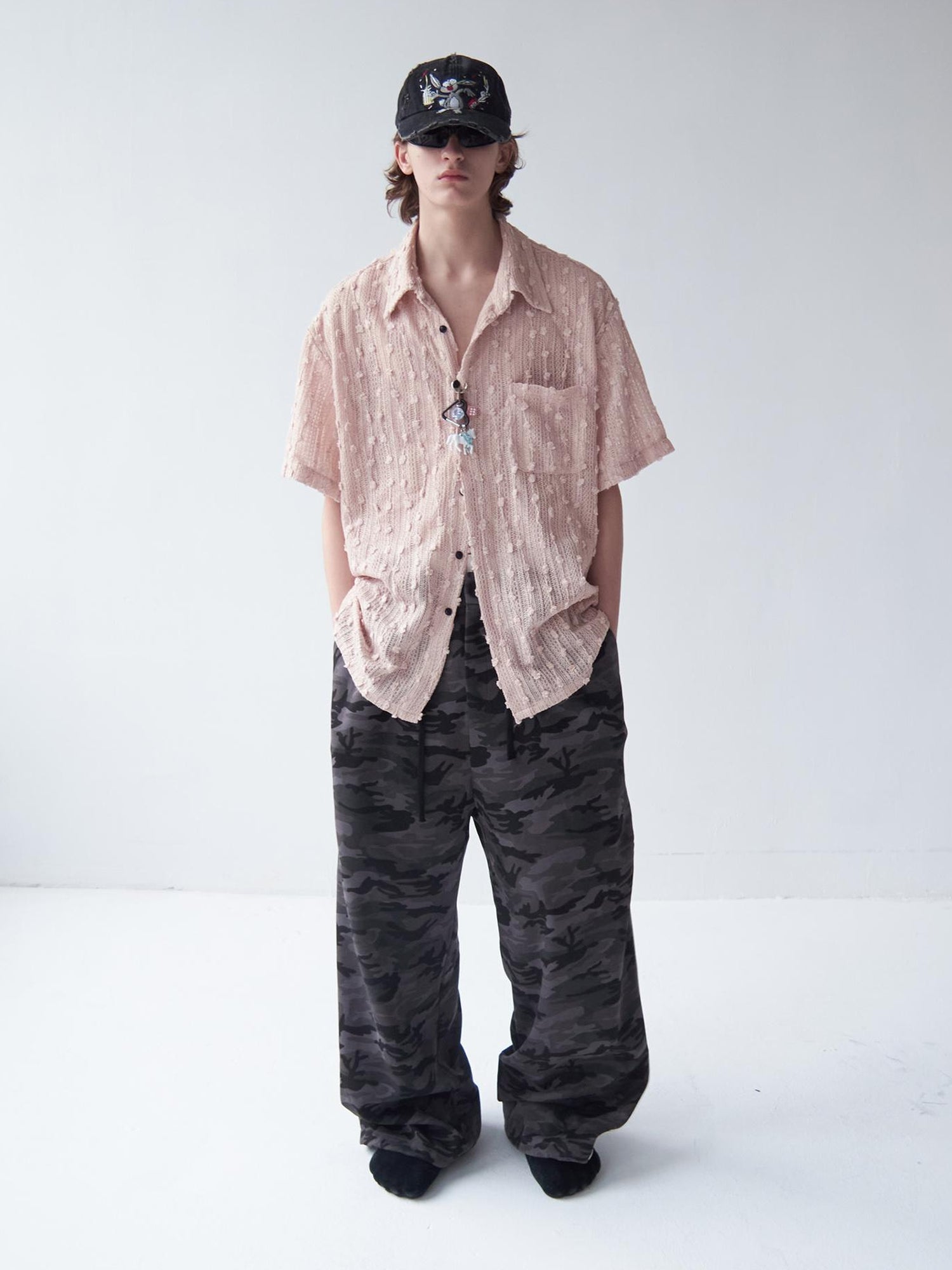 Delivery Crochet Lace Short Sleeve Shirt With Beaded Charm