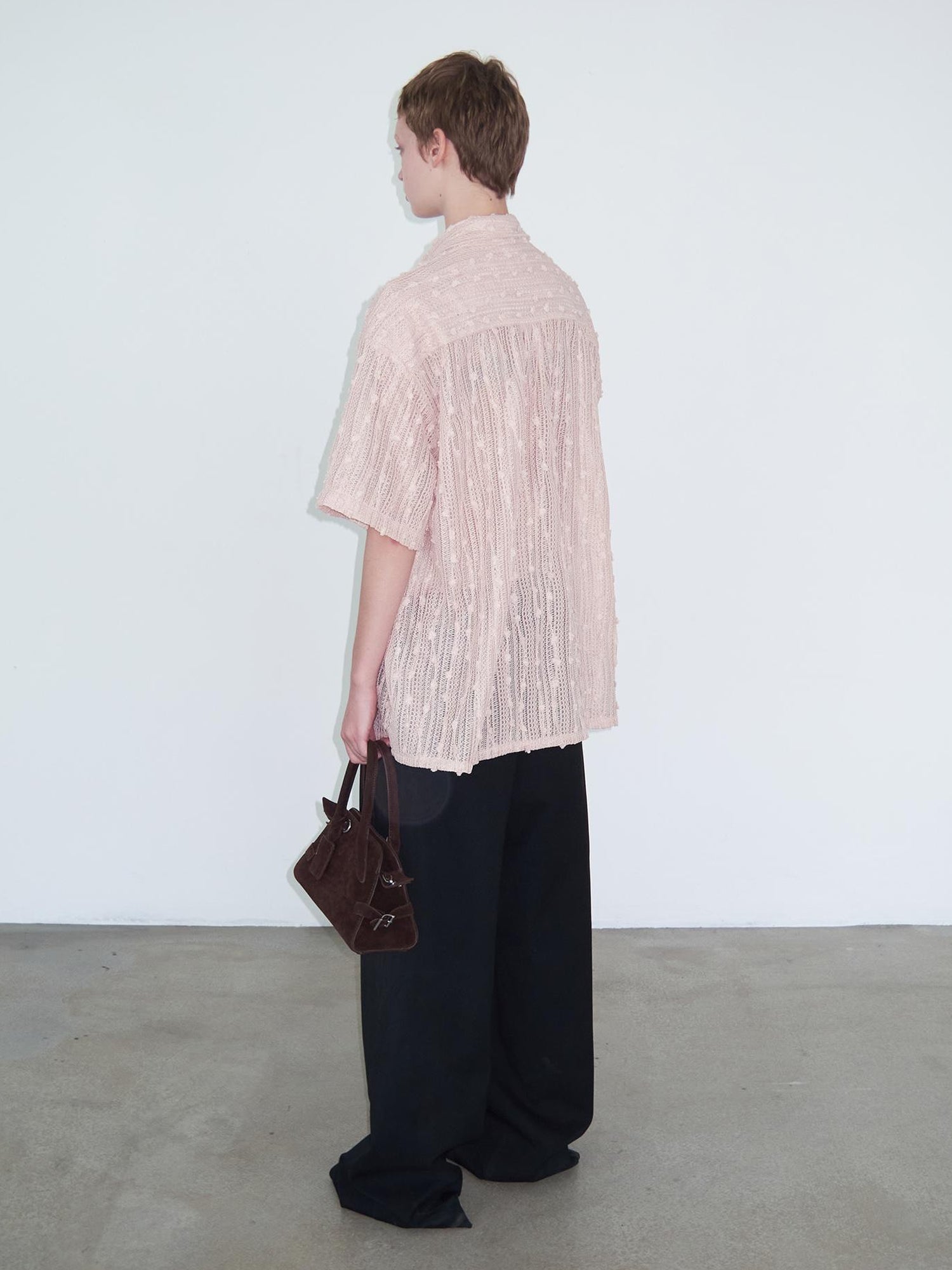 Delivery Crochet Lace Short Sleeve Shirt With Beaded Charm