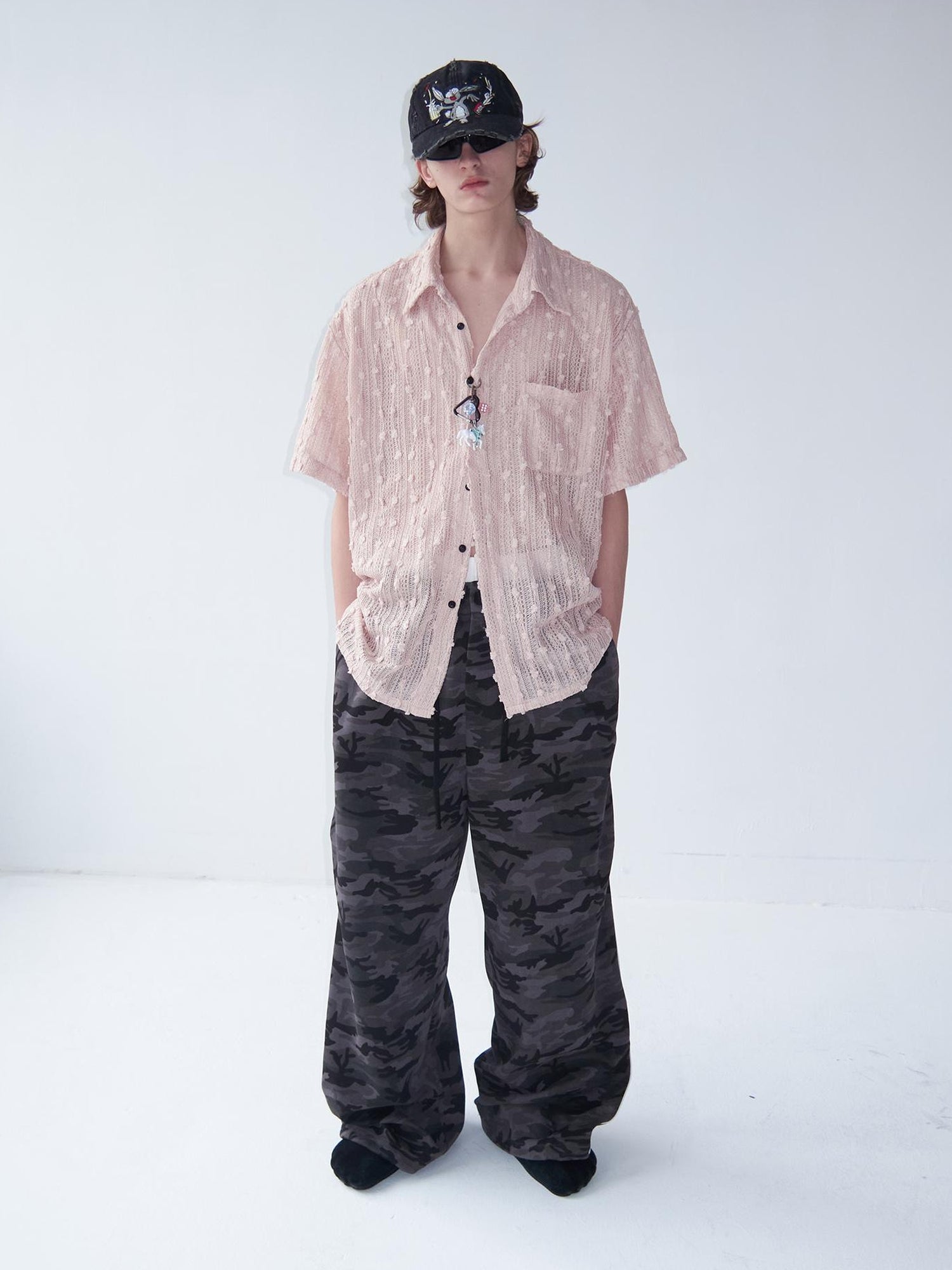 Delivery Crochet Lace Short Sleeve Shirt With Beaded Charm