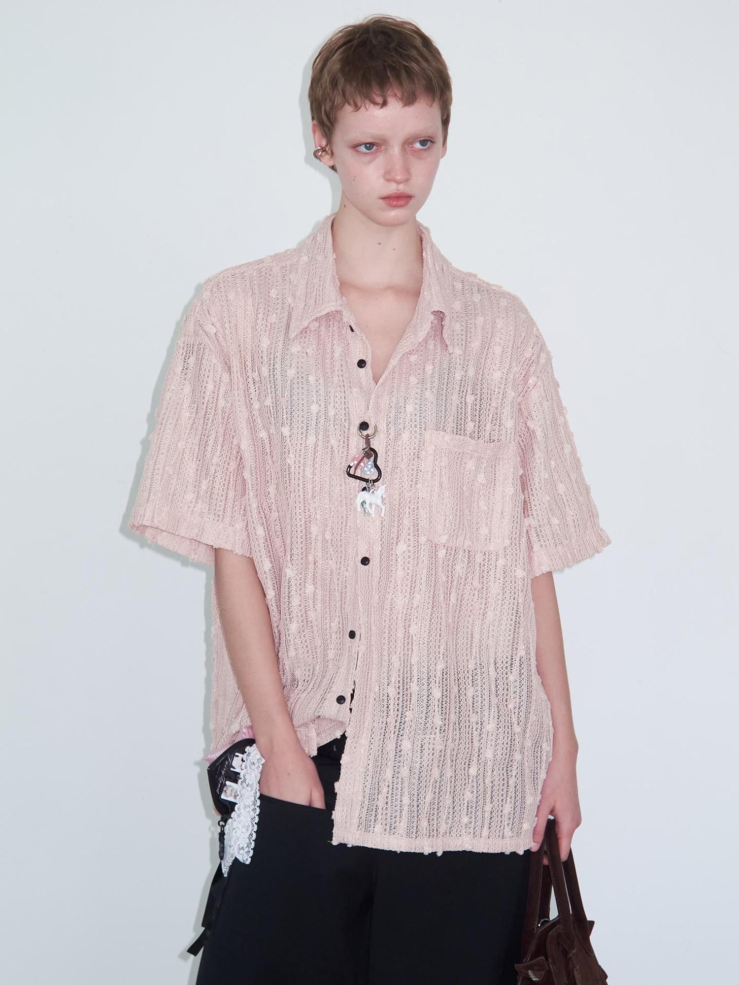 Delivery Crochet Lace Short Sleeve Shirt With Beaded Charm