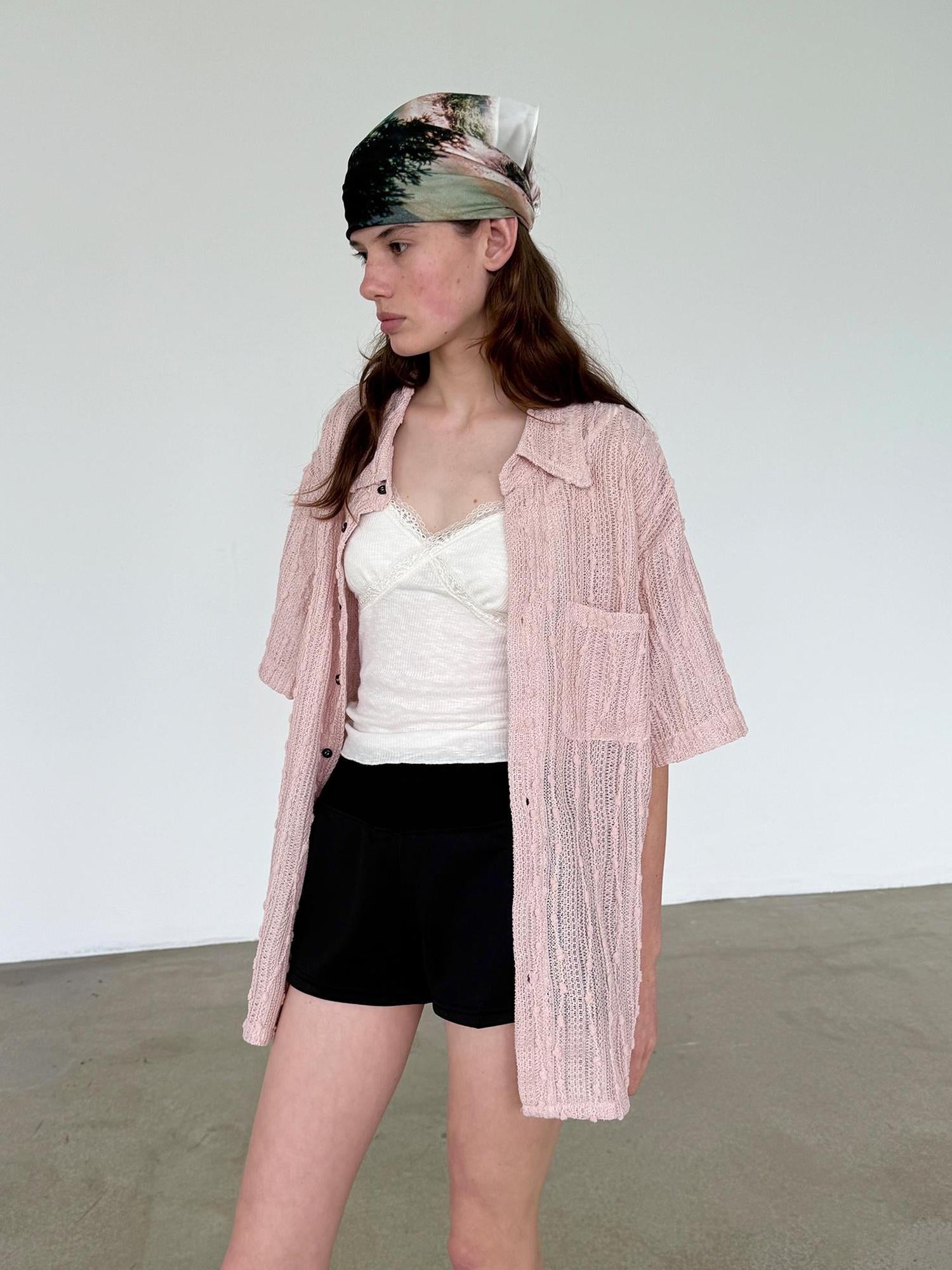 Delivery Crochet Lace Short Sleeve Shirt With Beaded Charm