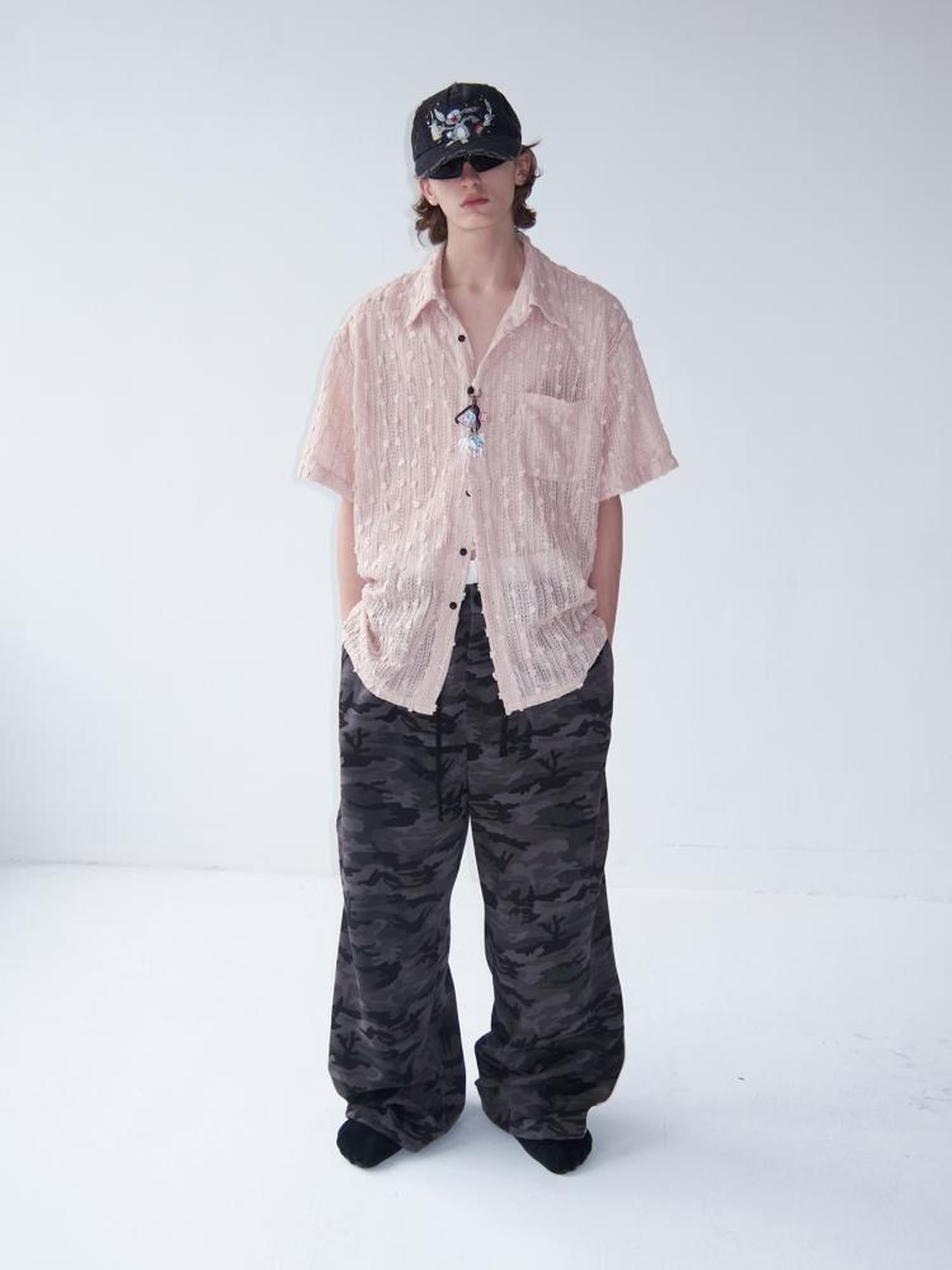 Delivery Crochet Lace Short Sleeve Shirt With Beaded Charm