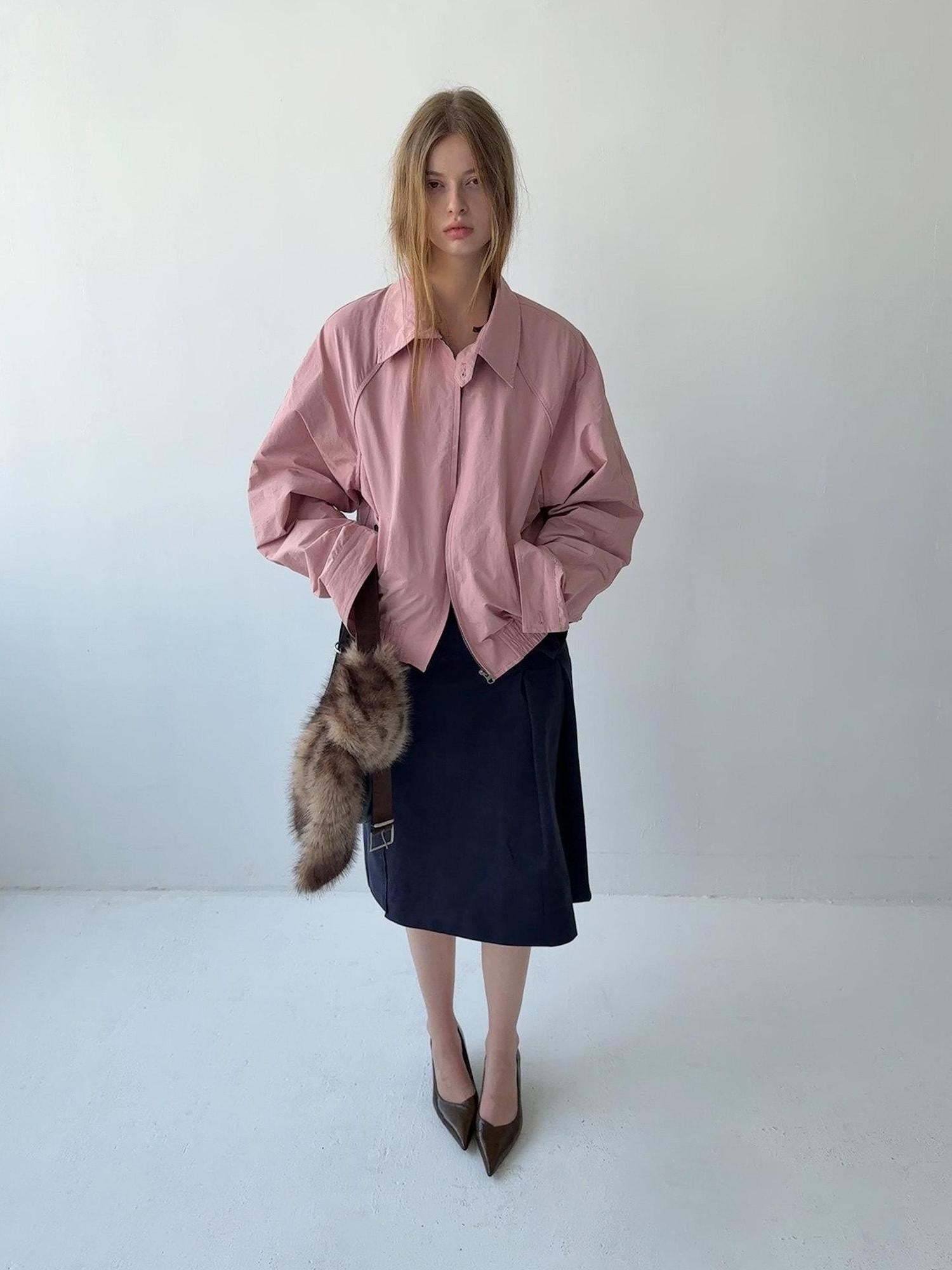 Delivery Cropped Lapel Zipper Raglan Short Loose Women&