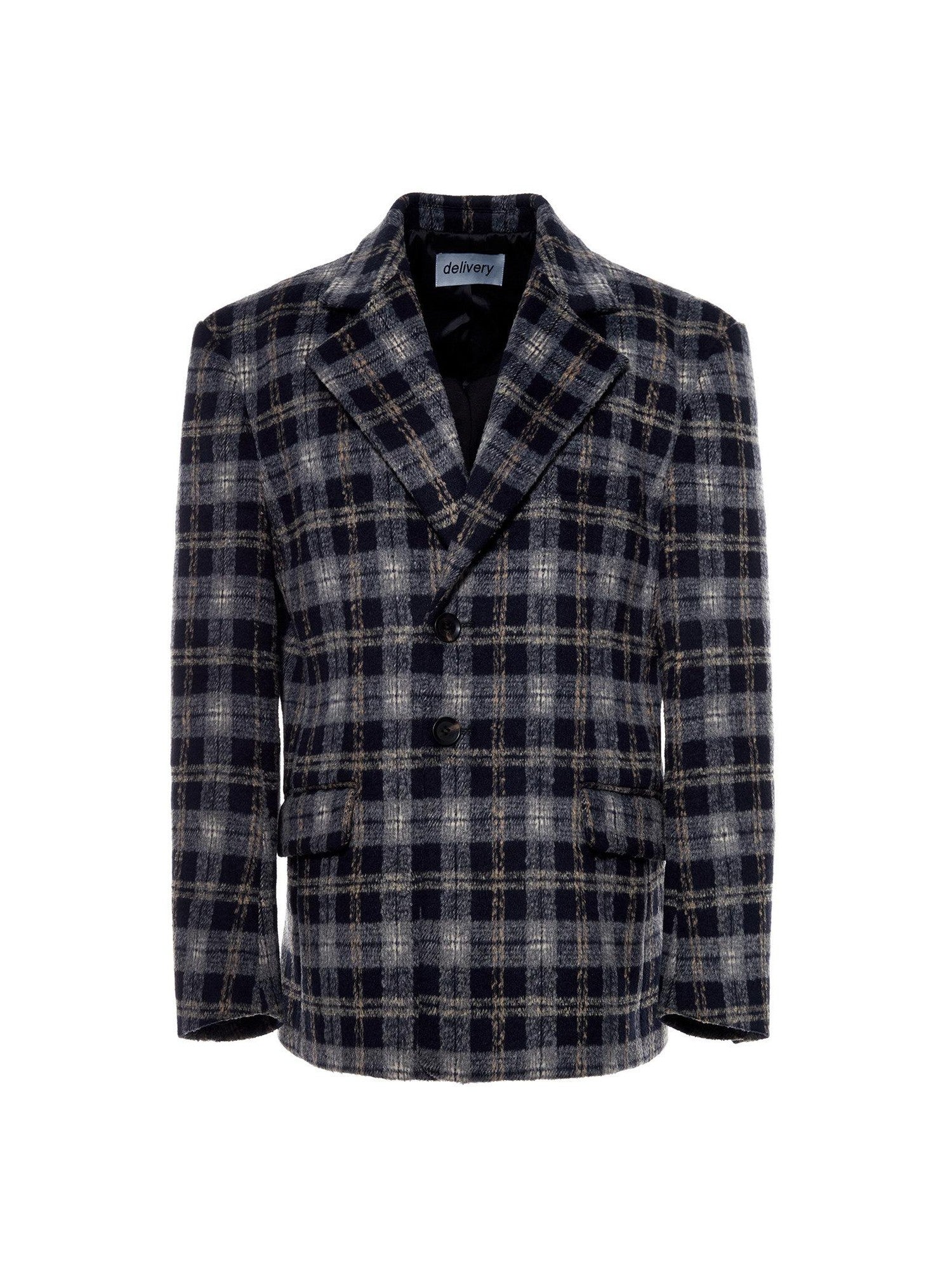 Delivery Deep Blue Plaid Loose Fit Three Button Women&