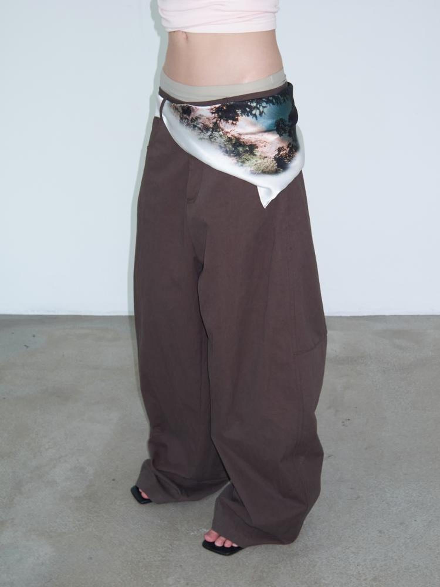 Delivery Delivery Brown Loose Fit Curve Hem Trousers