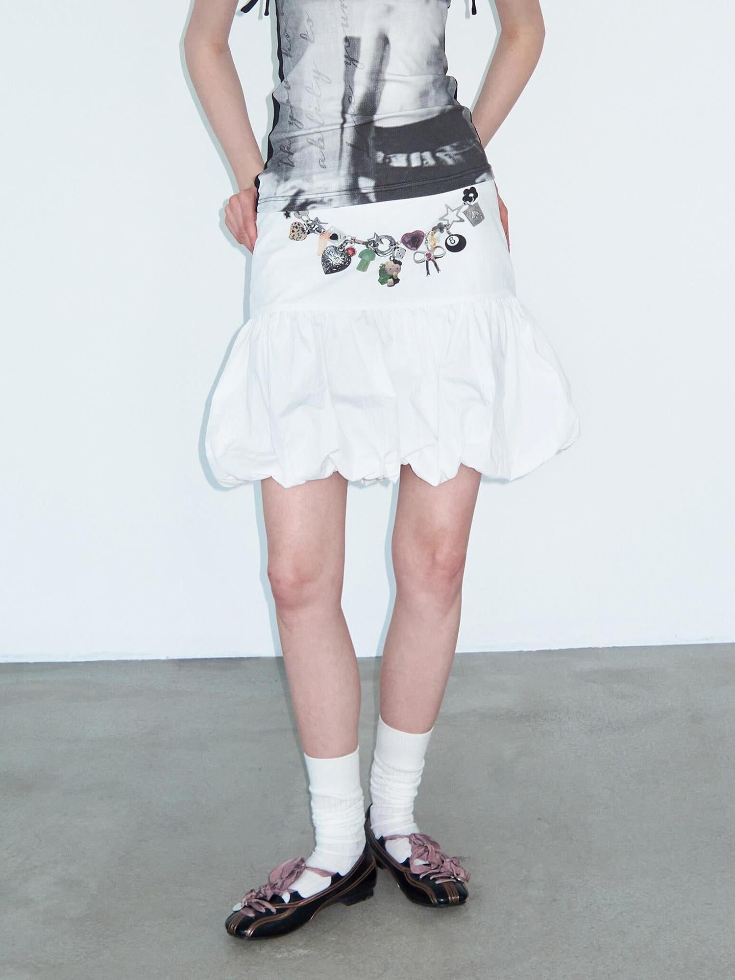 Delivery Delivery Floral Print Puff Waistchain Skirt Set