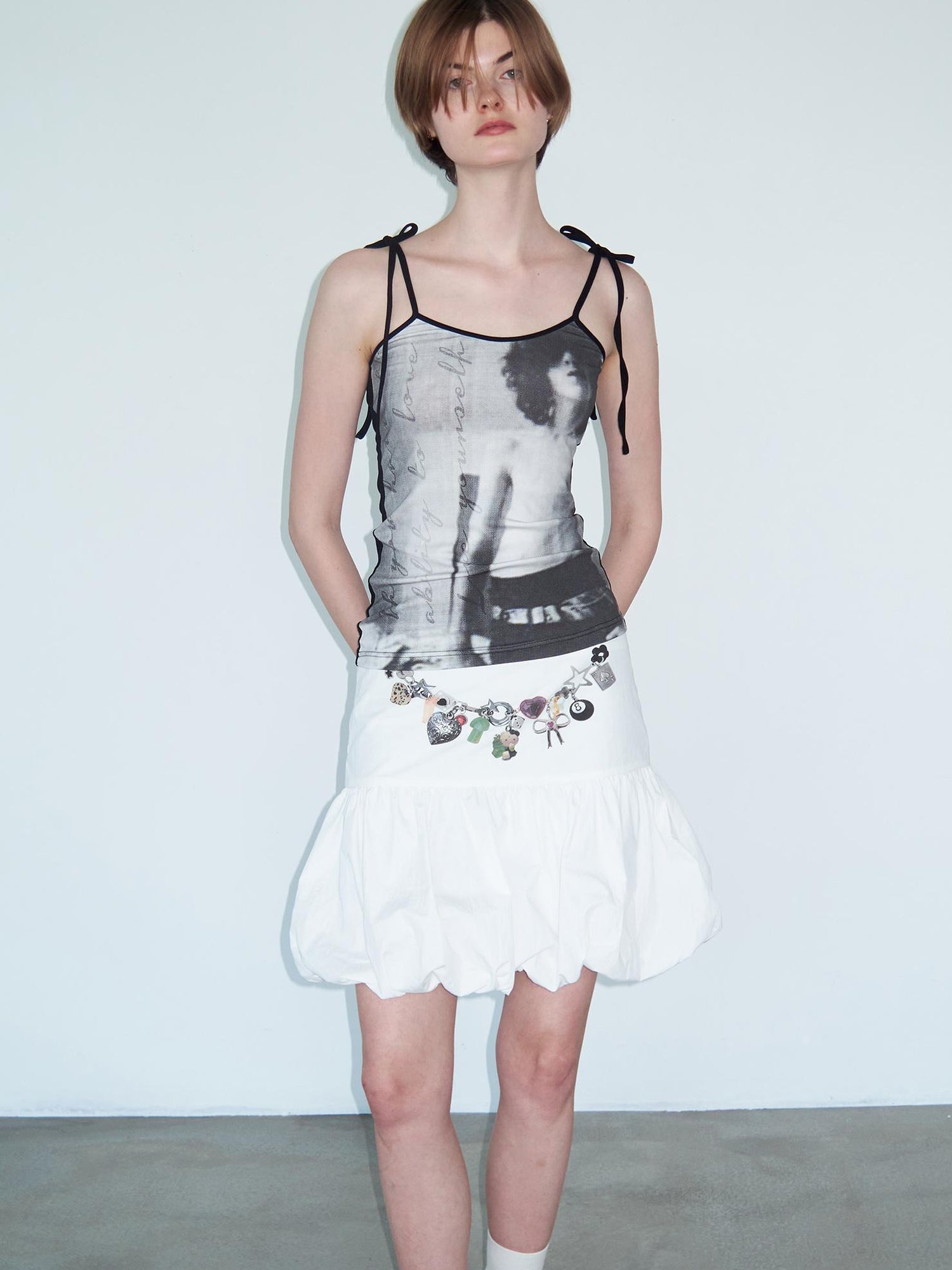 Delivery Delivery Floral Print Puff Waistchain Skirt Set