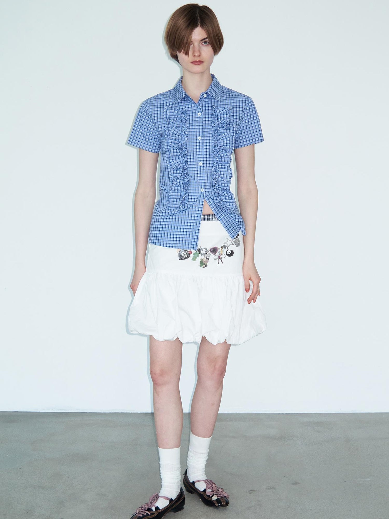 Delivery Delivery Floral Print Puff Waistchain Skirt Set