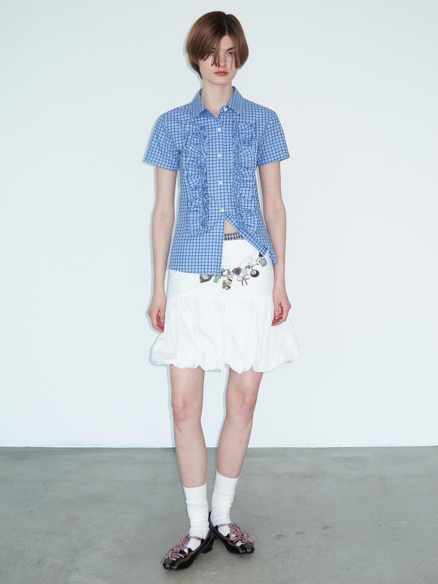 Delivery Delivery Floral Print Puff Waistchain Skirt Set