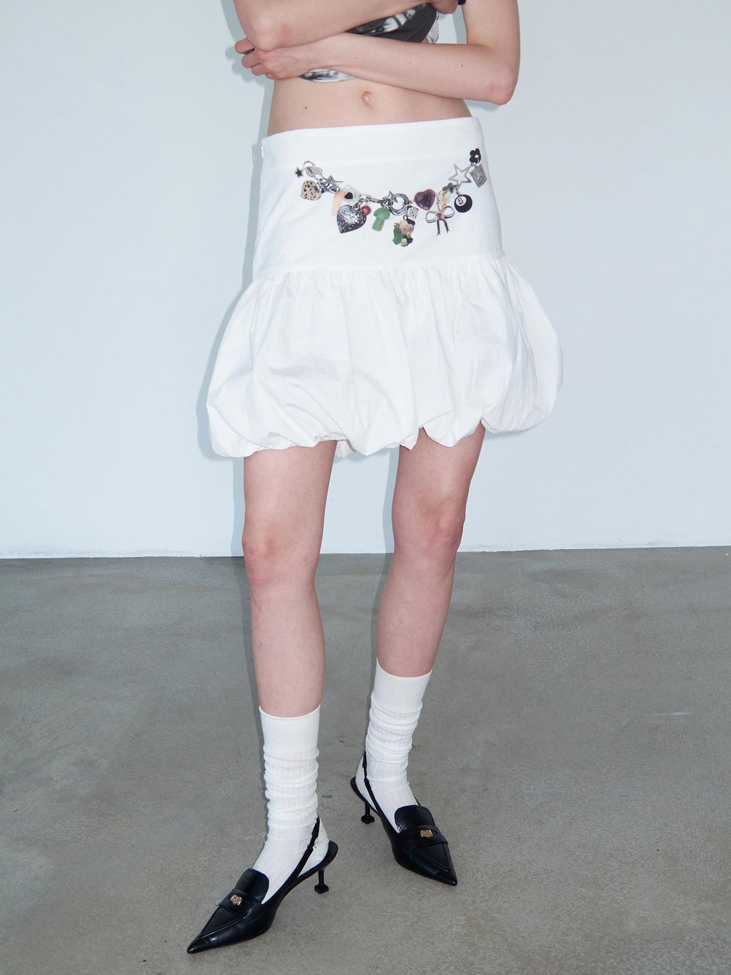 Delivery Delivery Floral Print Puff Waistchain Skirt Set