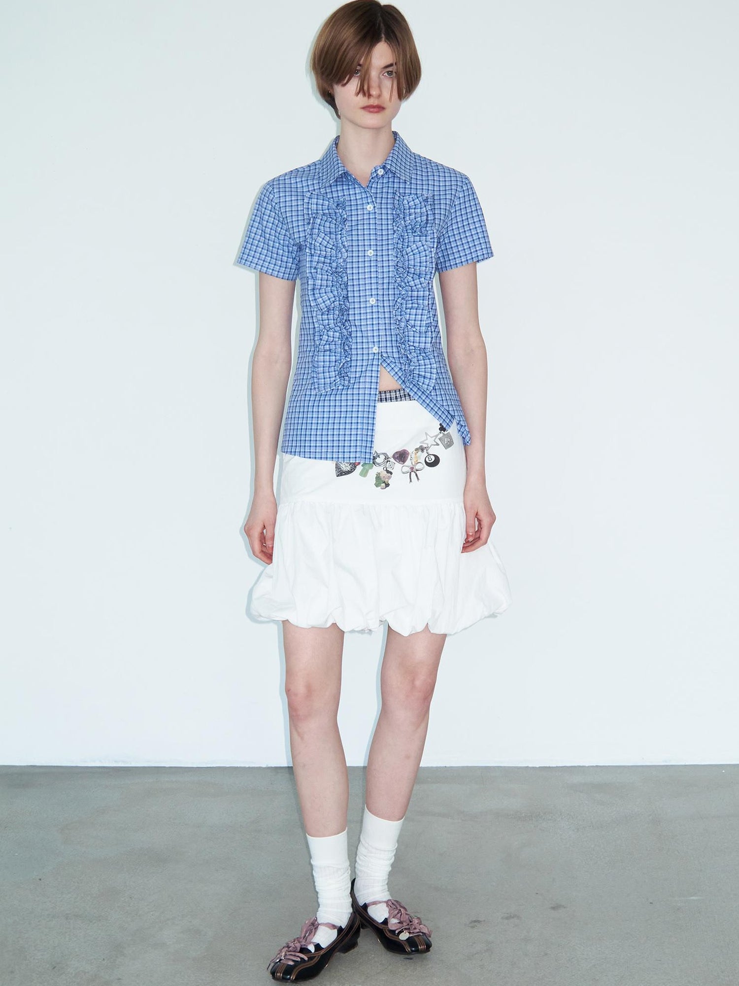 Delivery Delivery Floral Print Puff Waistchain Skirt Set