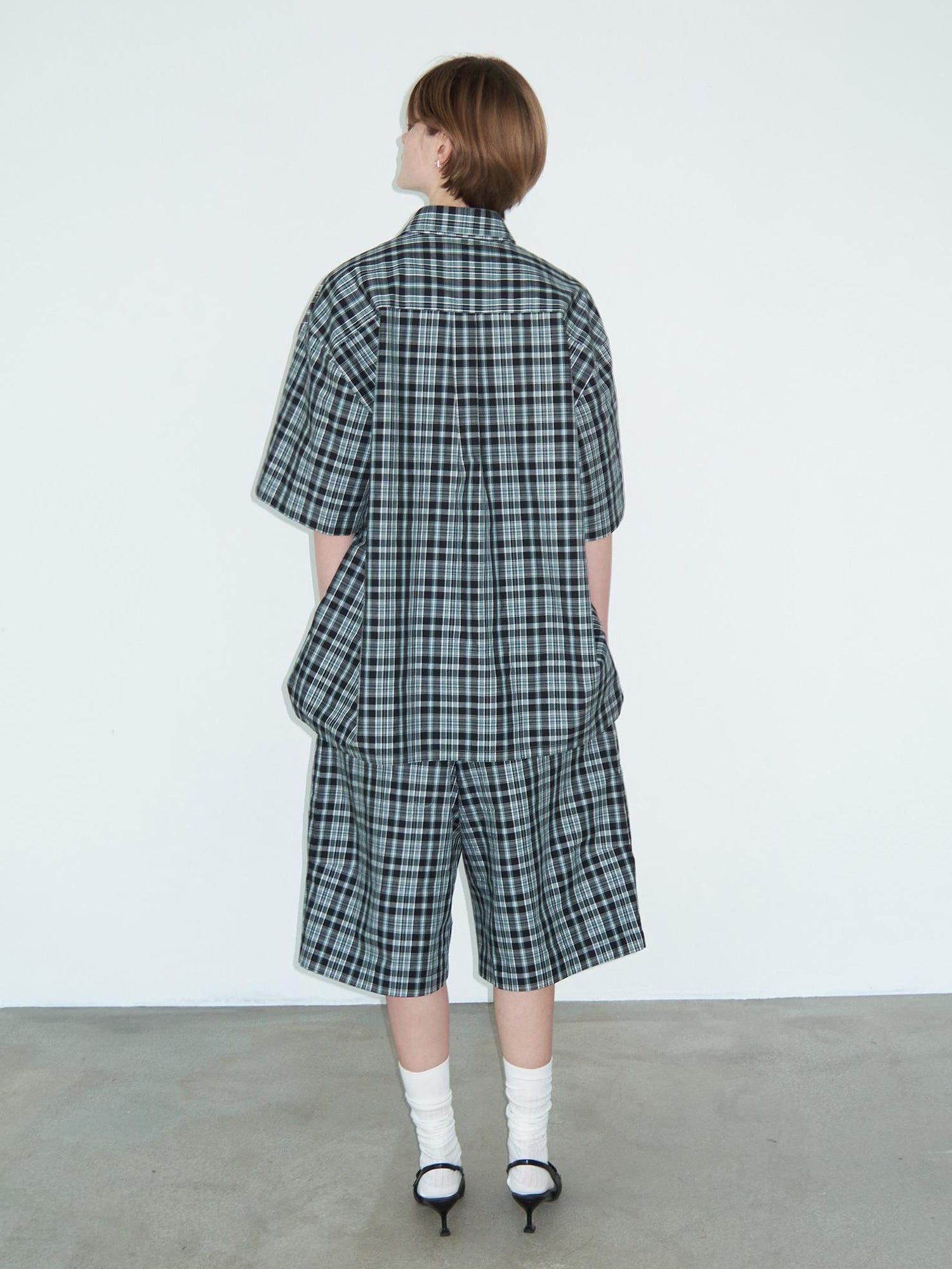 Delivery Delivery Green Black Plaid Loose Fit Short Sleeve Shirt