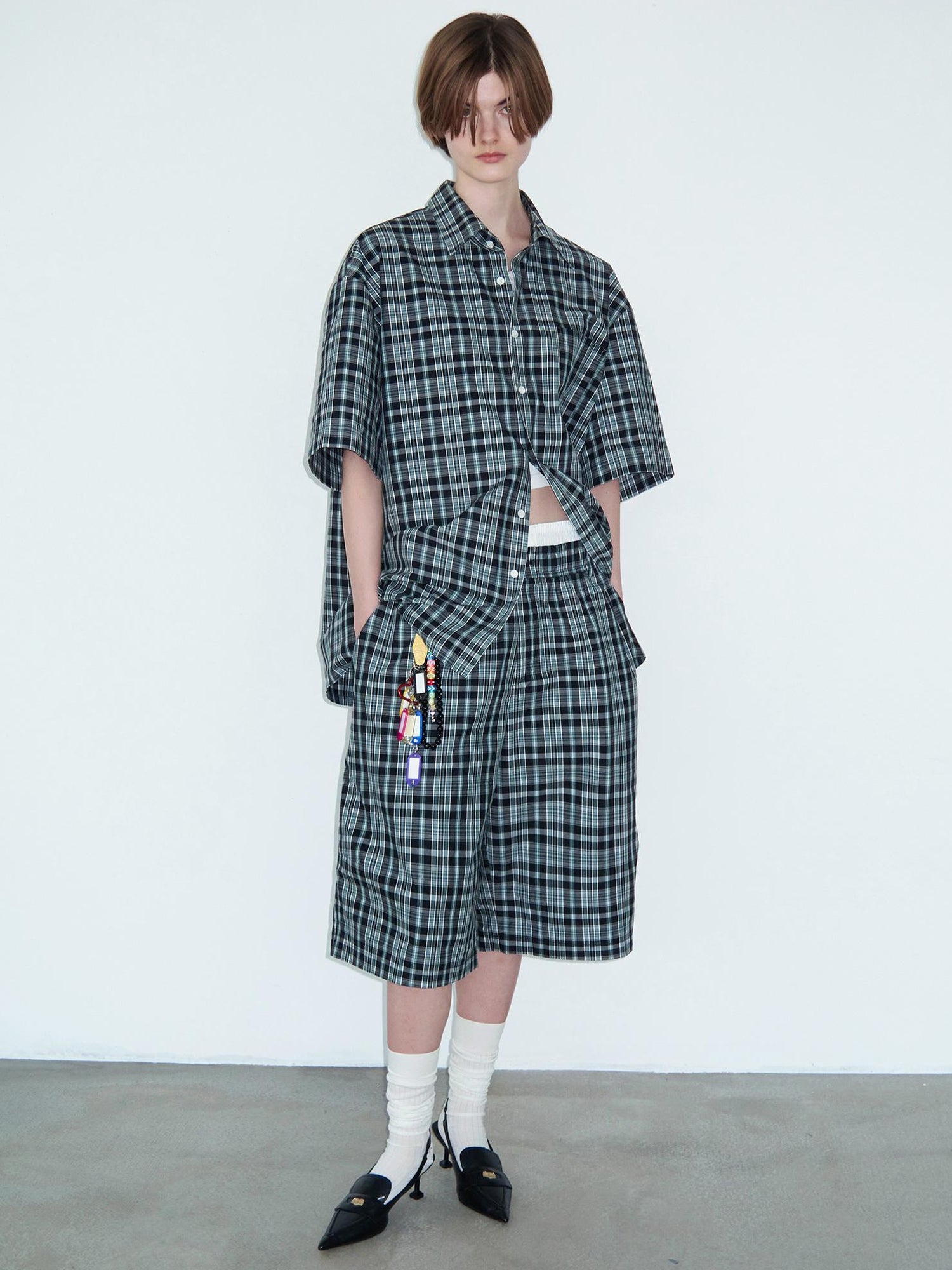 Delivery Delivery Green Black Plaid Loose Fit Short Sleeve Shirt