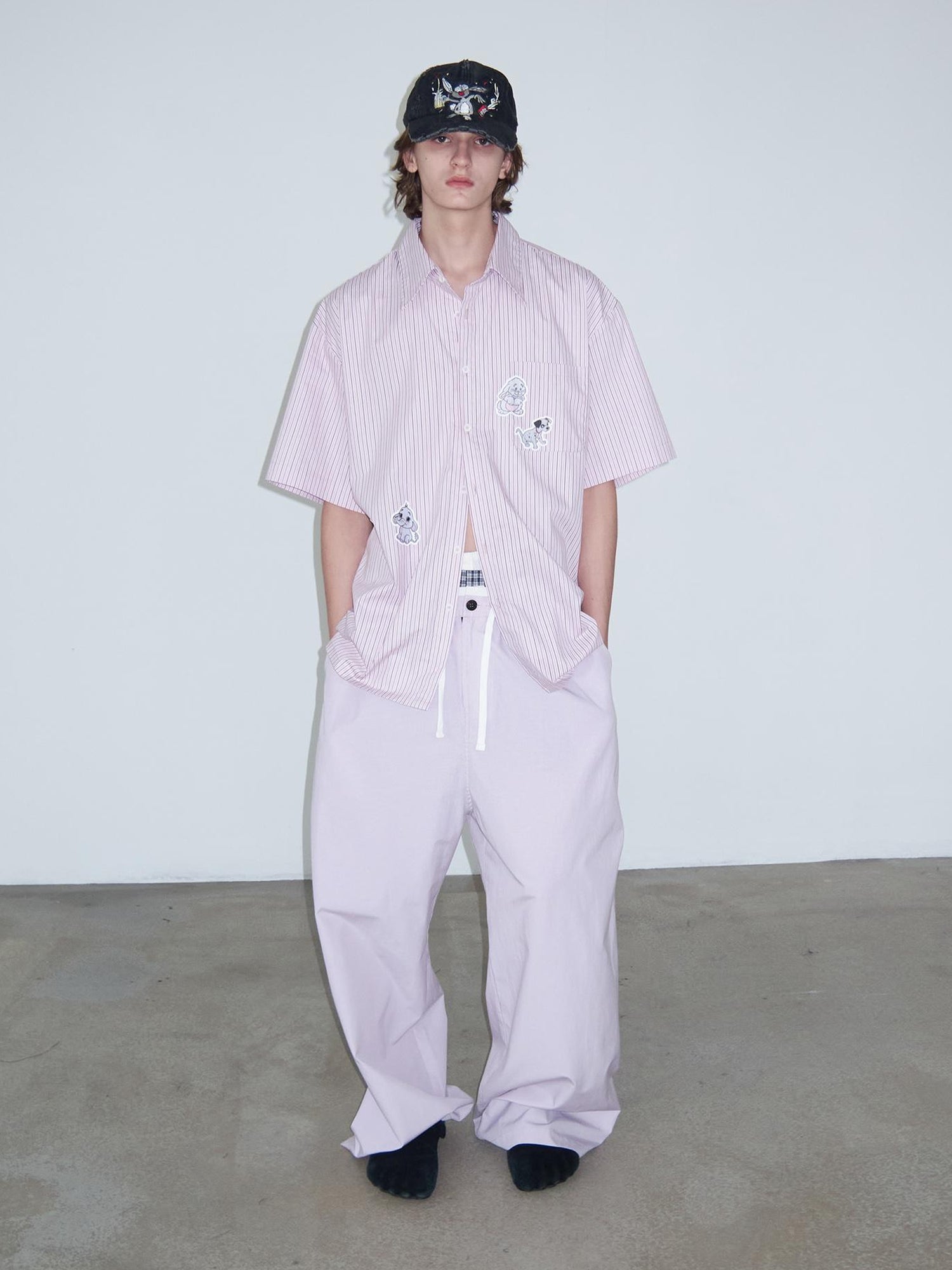 Delivery Delivery Light Pink Purple Striped White Trim Drawstring Wide Leg Pants