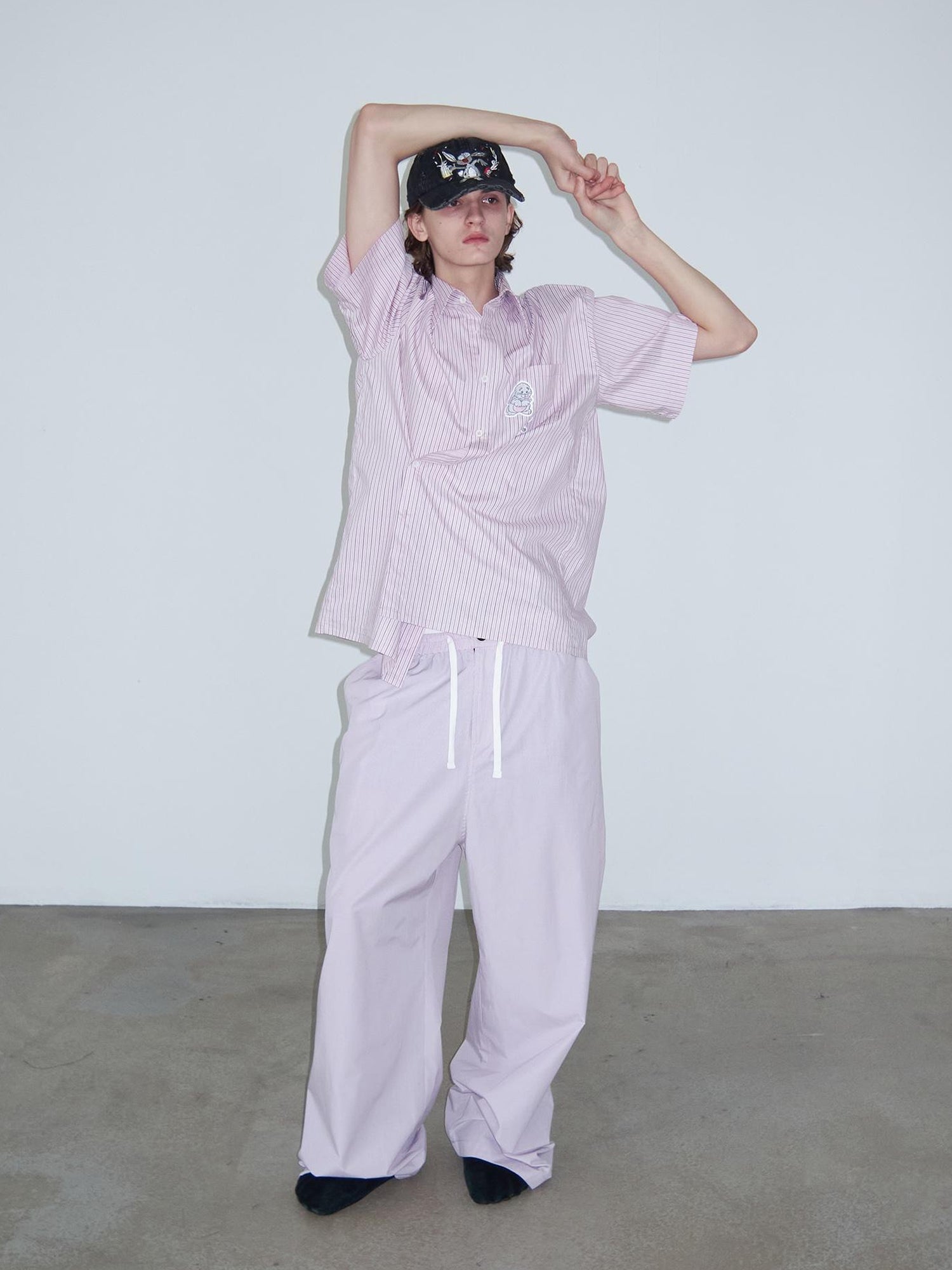 Delivery Delivery Light Pink Purple Striped White Trim Drawstring Wide Leg Pants
