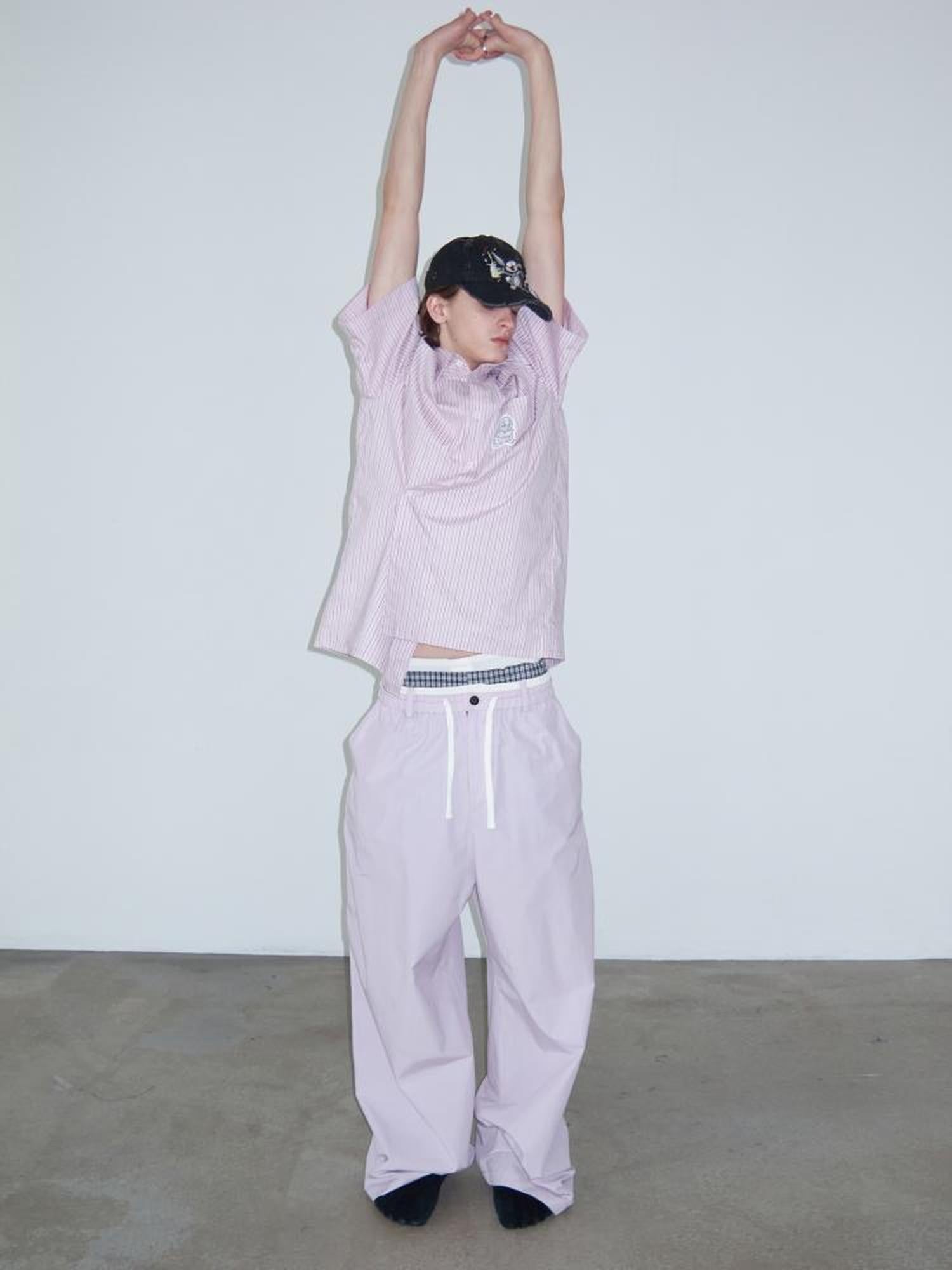 Delivery Delivery Light Pink Purple Striped White Trim Drawstring Wide Leg Pants